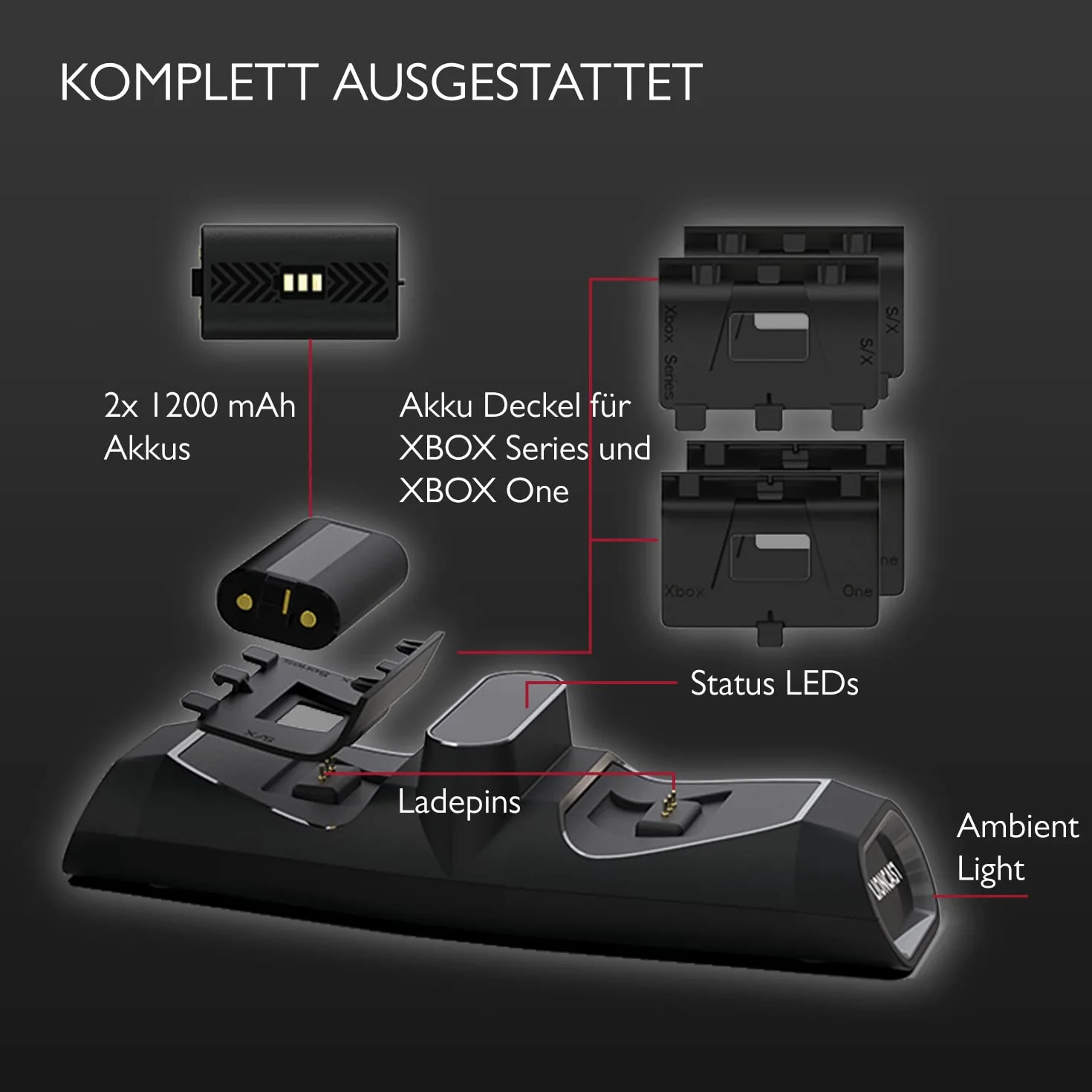 Lioncast Stacja ładująca do konsoli Xbox Controller z akumulatorem 1200 mAh
