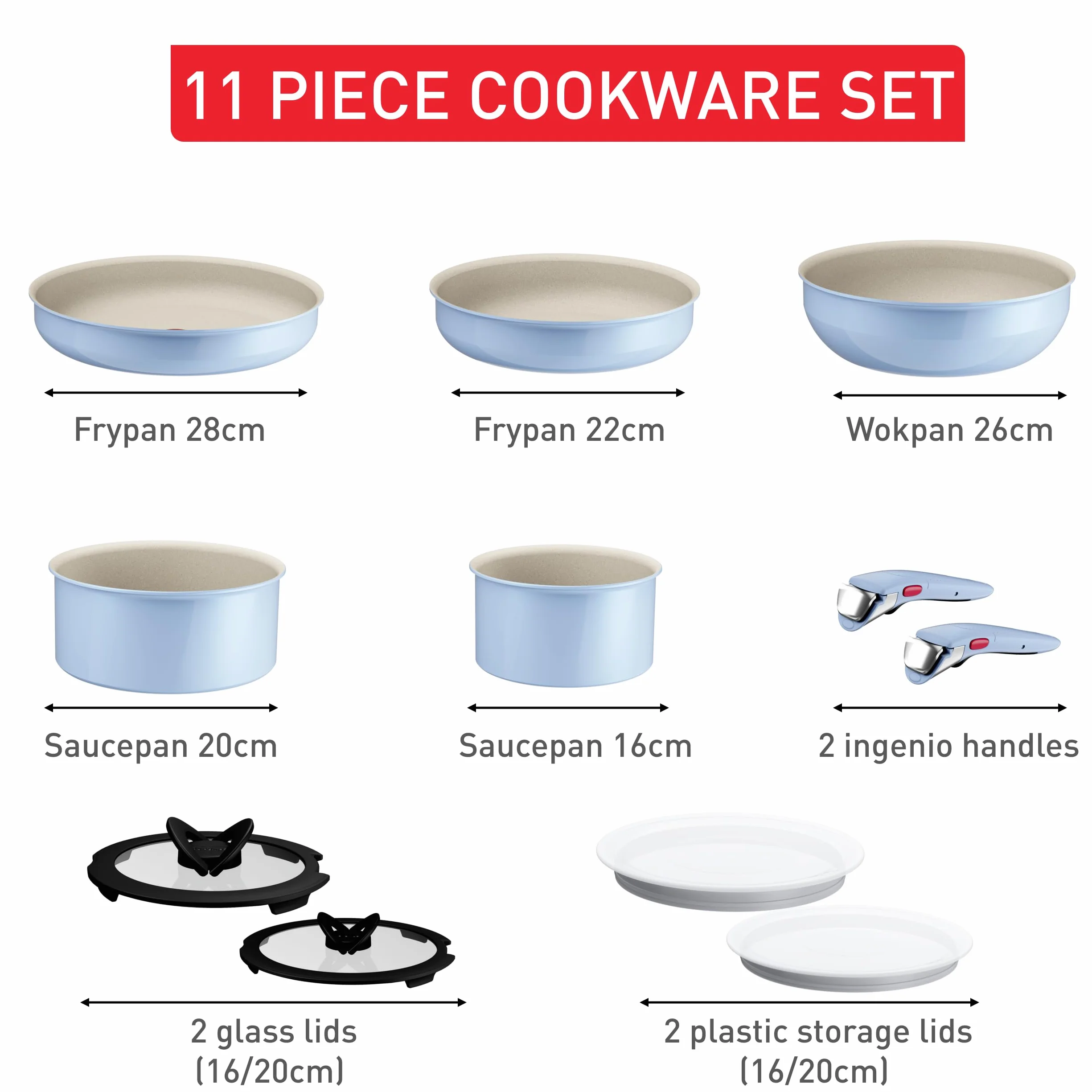Tefal Ingenio Serenity L827SB Zestaw naczyń kuchennych 11-częściowy, z powłoką nieprzywierającą