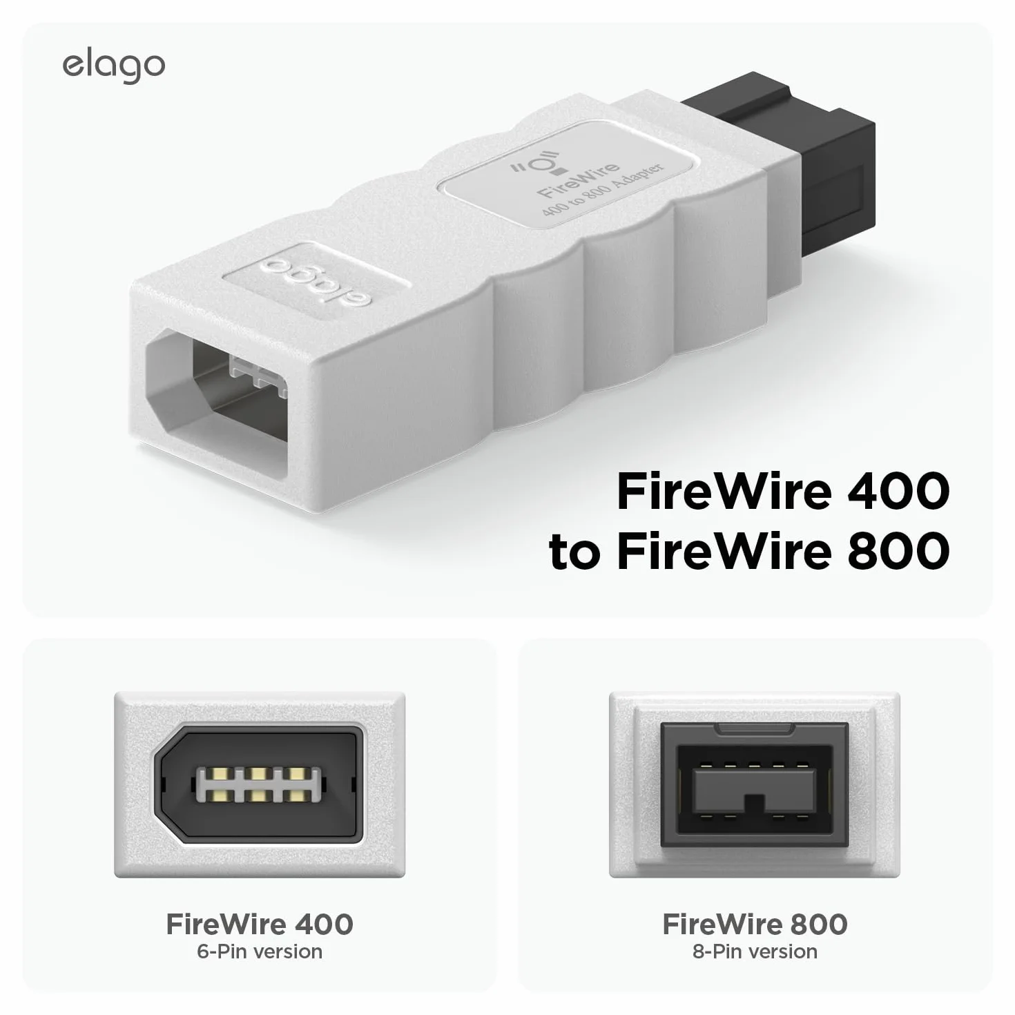 elago Adapter FireWire 400 do 800 kompatybilny z Mac Pro, MacBook Pro, Mac Mini, iMac i innymi komputerami, biały