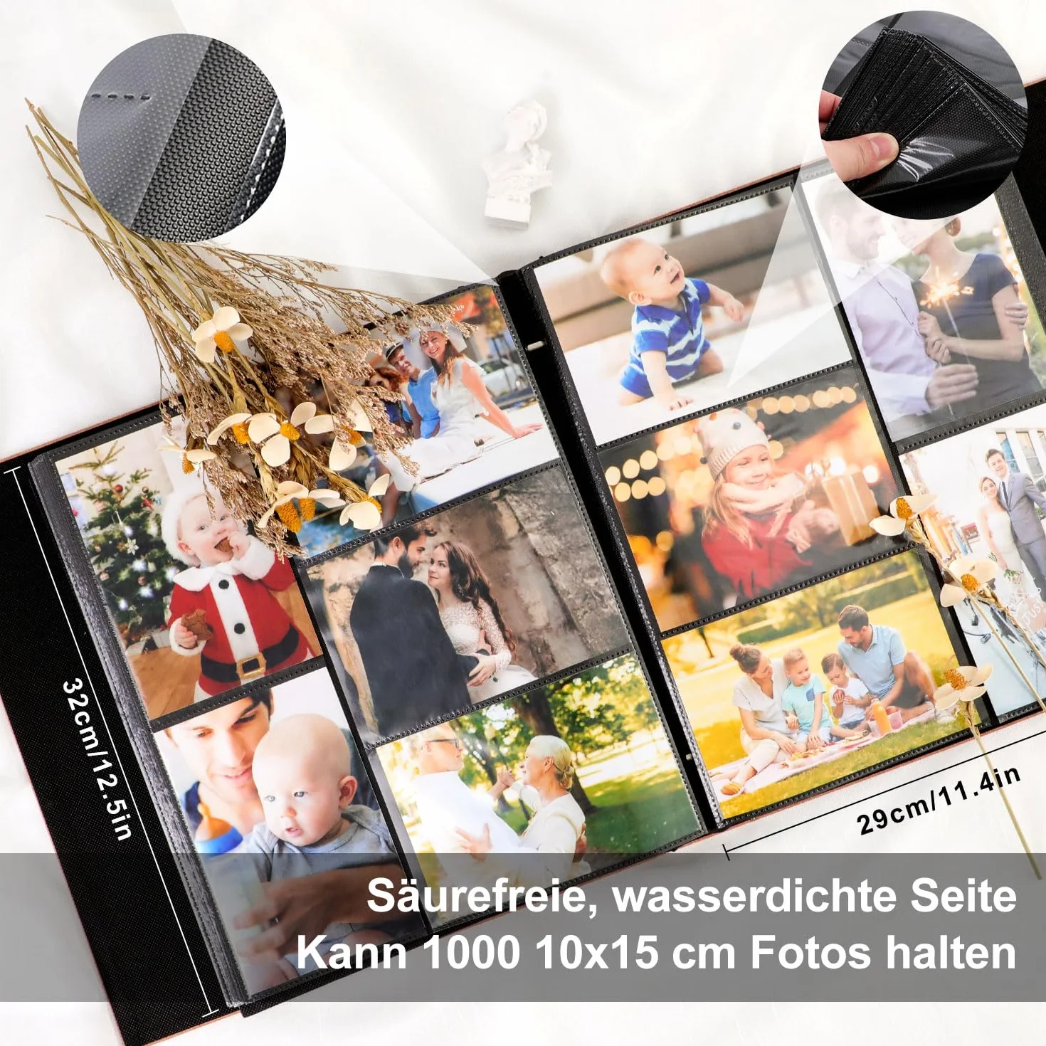 Lanpn Album fotograficzny na 1000 zdjęć w formacie 10x15, bardzo duży, XXL, lniany album do wkładania zdjęć w układzie pionowym, Purpurowy