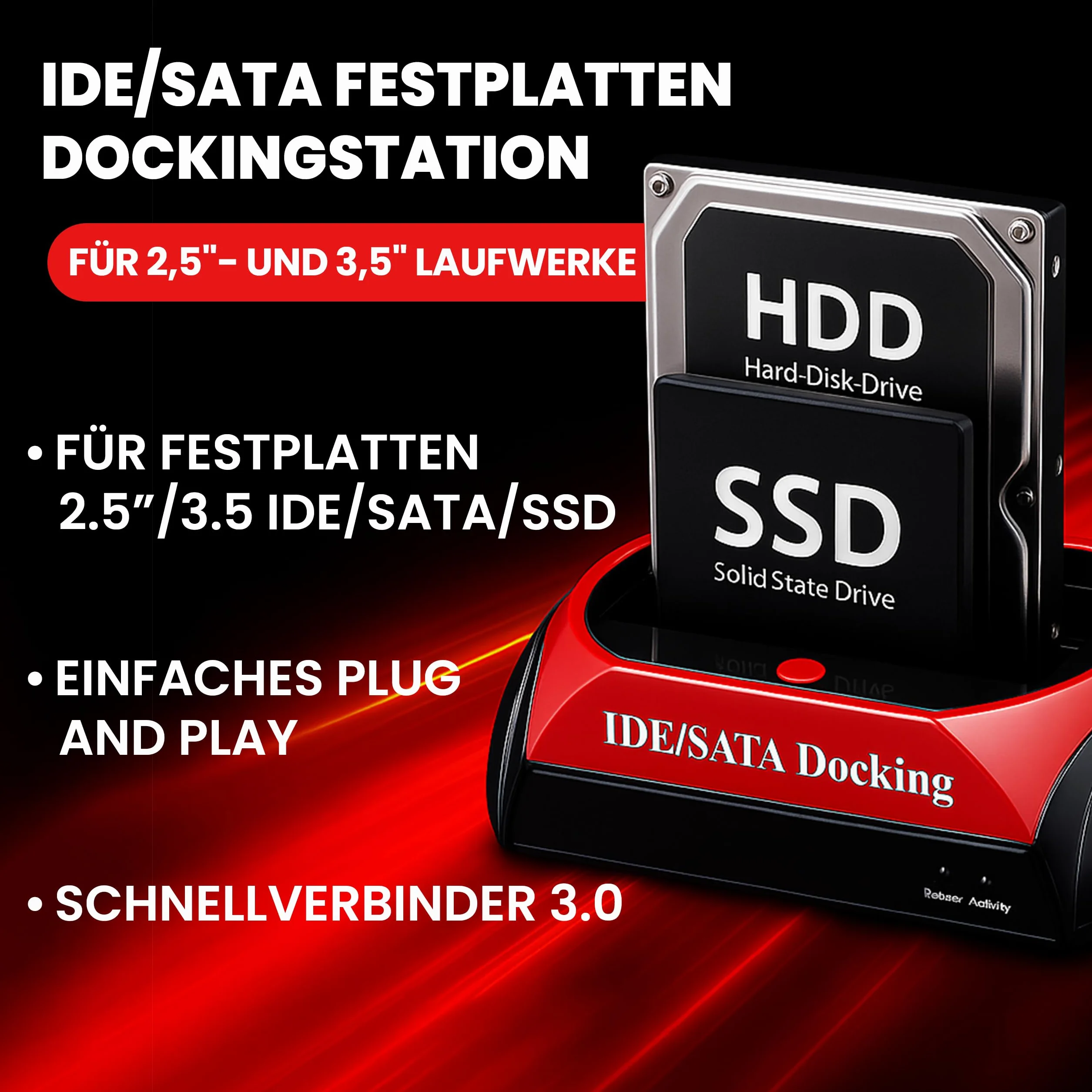 Retoo Stacja Dokująca do Dysków Twardych i SSD 2,5" i 3,5" - IDE SATA do USB 2.0 Offline