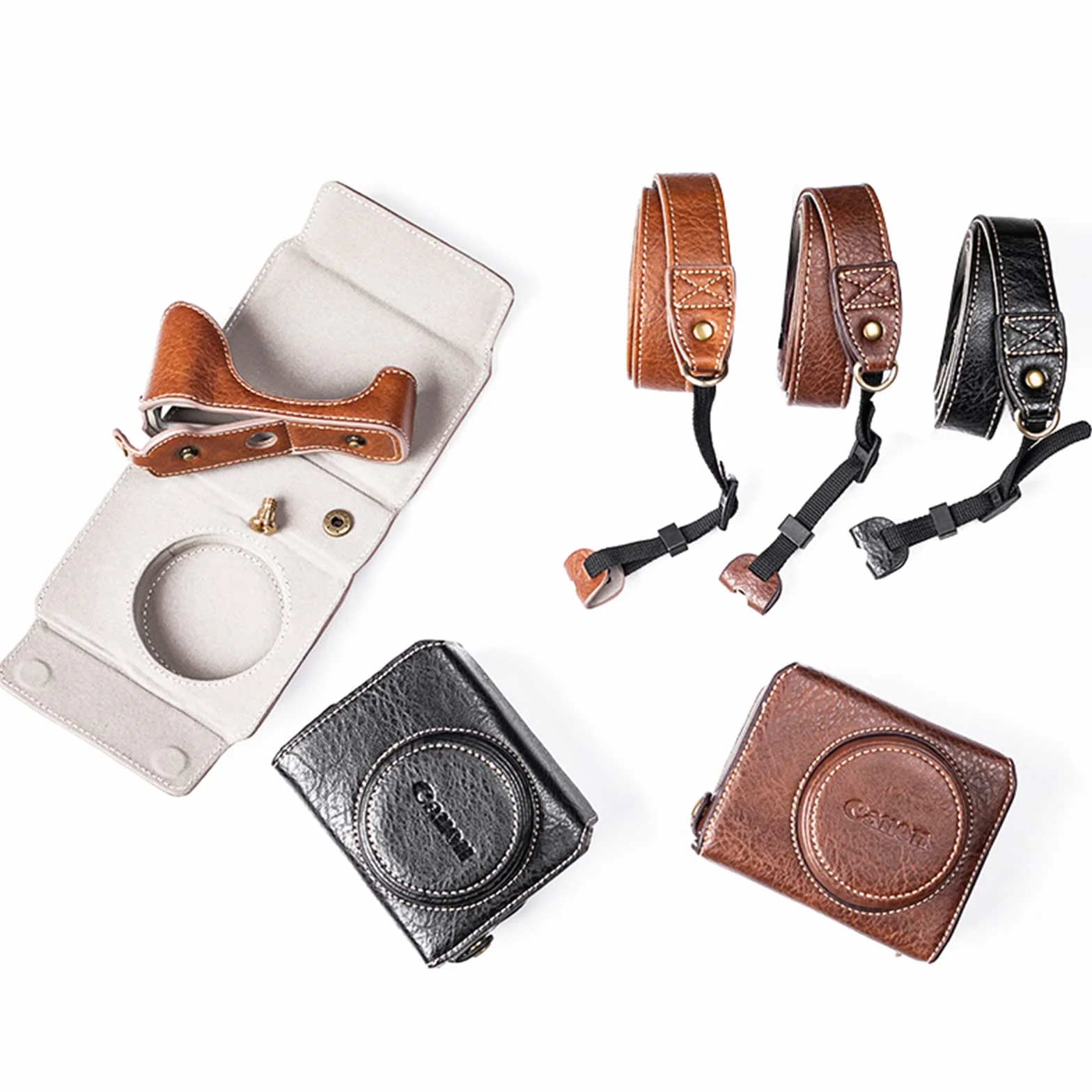 kinokoo Etui G7X / G7X II / G7X III Etui ze skóry PU kompatybilne z Canon G7X / G7X II / G7X III Aparat z paskiem na ramię, Kawa, C, Kosmetyczka