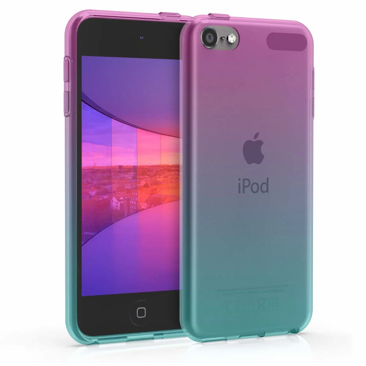 kwmobile Przezroczyste etui kompatybilne z Apple iPod Touch 6G / 7G (6. i 7. generacji) - tylna obudowa TPU - dwukolorowa ciemnoróżowa/niebieska/przezroczysta