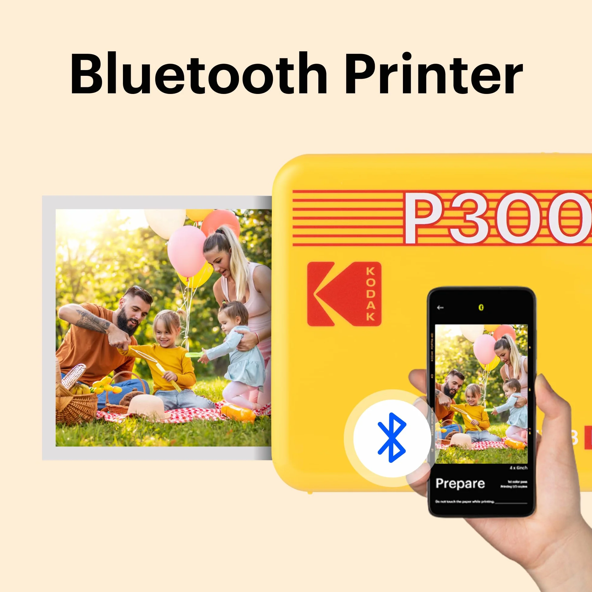 KODAK Mini 3 retro 4PASS Przenośna drukarka fotograficzna (7,6 x 7,6 cm) + 68 arkuszy, pakiet, żółta