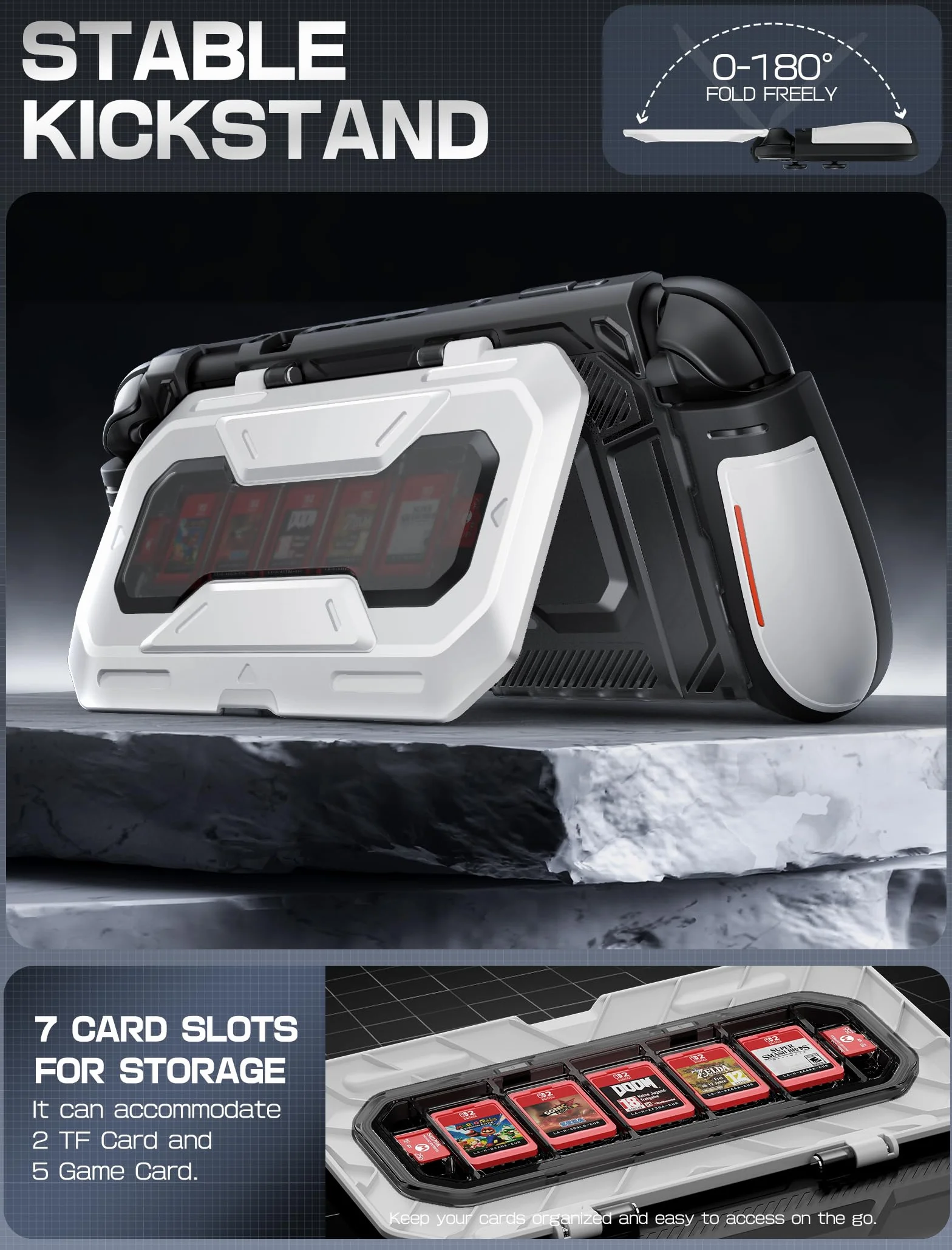 mumba Etui z klapką do Nintendo Switch 2 z klapką [Titan] Ergonomiczna obudowa ochronna z 2 uchwytami do przechowywania 5 kart do gier i 2 kart TF, akcesoria z TPU i wzornictwo