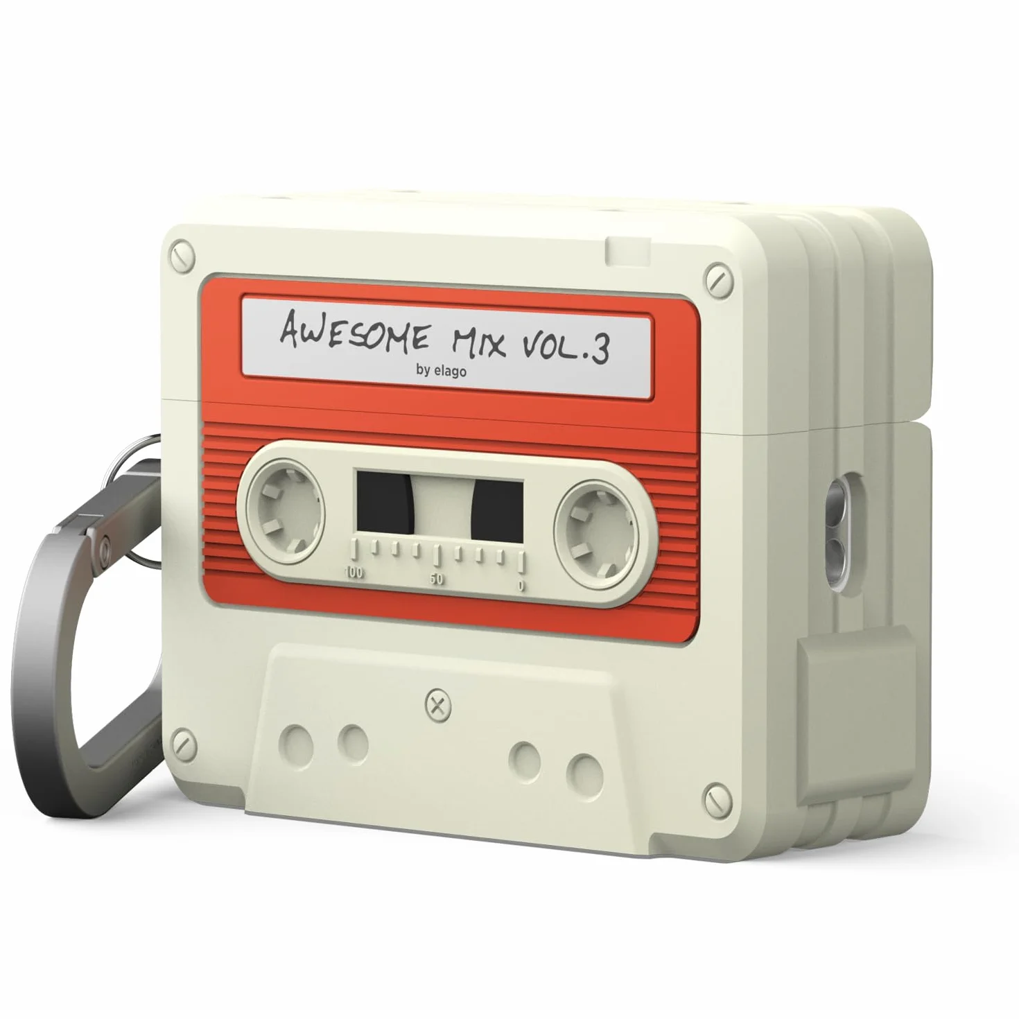 elago Etui w Kształcie Kasety Kompatybilne z AirPods Pro 3 – Z Karabińczykiem, Obsługuje Bezprzewodowe Ładowanie, Odporne na Wstrząsy, Pełna Ochrona (Classic White)