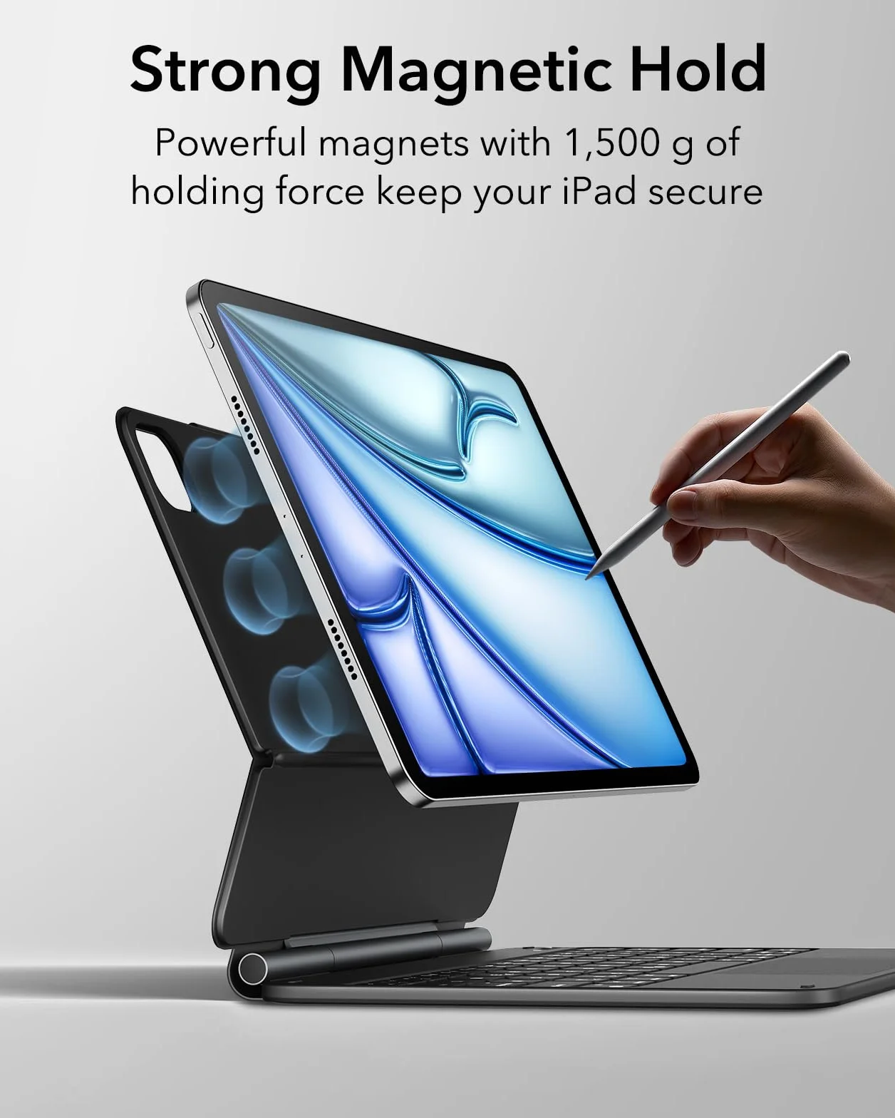 ESR Magnetyczne etui na klawiaturę, iPad Air 6/5/4/iPad Pro 11, iPad Air 11" (M2 2024), swobodnie unoszący się stojak, sprężynowe przyciski, precyzyjny gładzik Multi-Touch, czarny