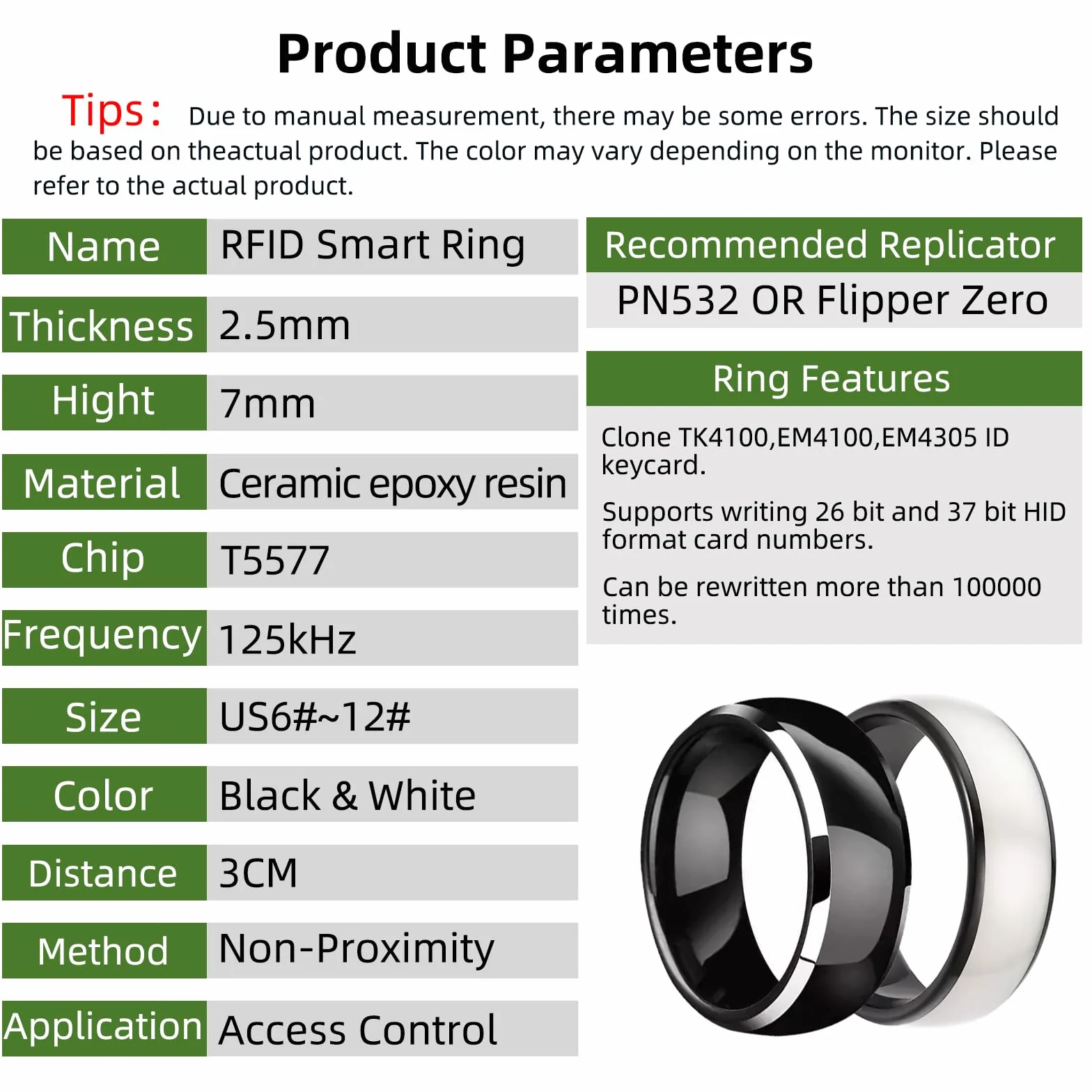 T5577 chip RFID inteligentny pierścień ceramiczny pierścień z żywicy epoksydowej wielokrotnego zapisywania klon 125 kHz kontrola dostępu blokada karty kluczy