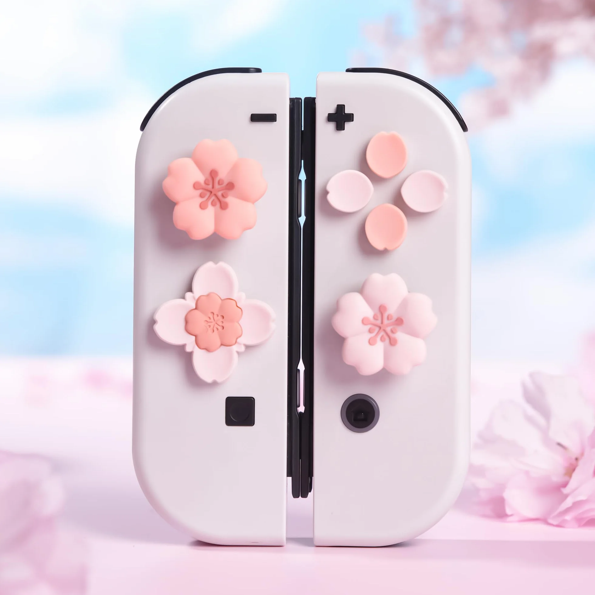 GeekShare Silicone Cross D-Pad Button Caps Set Cute Joystick Cover - ABXY Key Buttons Sticker Compatible with Switch/OLED - Sakura