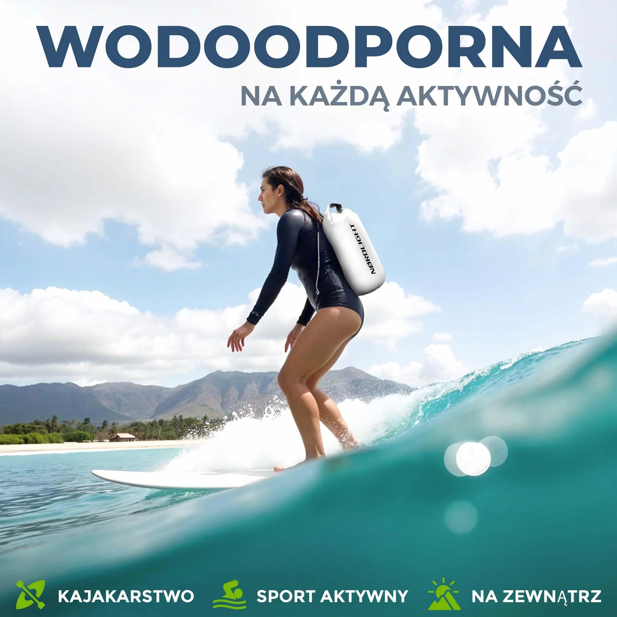 Nordlight Wodoodporna torba sucha Dry Bag 15L - (Biały) Zapięcie roll-top i pasek na ramię | Pływanie, kąpiele, plaża, spływy kajakowe, wiosłowanie na stojąco, nurkowanie