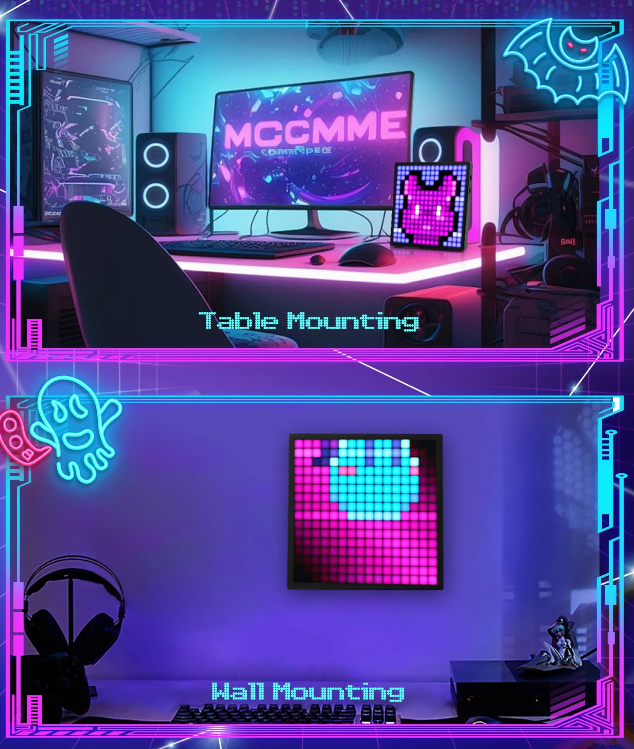 Wyświetlacz LED Pixel Art z zegarem Telefon Programowalny panel sterowania Bluetooth LED do pulpitu Wall Art (16 x 16 szt.)