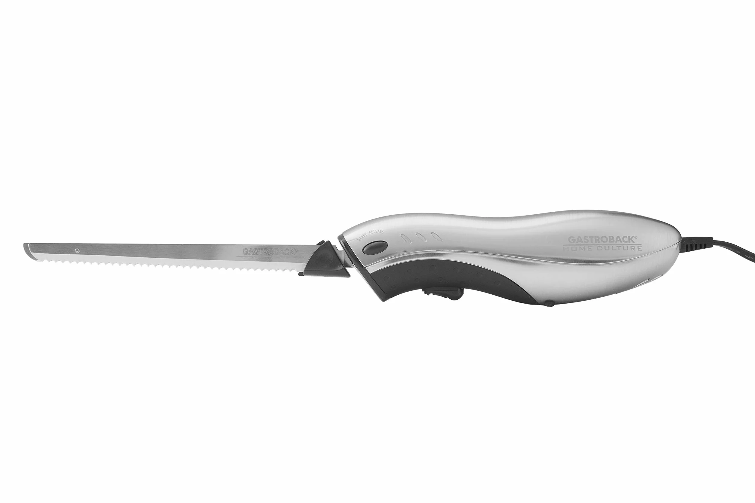 Gastroback 41600 Home Culture-Design nóż elektryczny, obudowa INOX Touch, 120 W, w zestawie ostrze z ostrzem wielofunkcyjnym i falistym, srebrny
