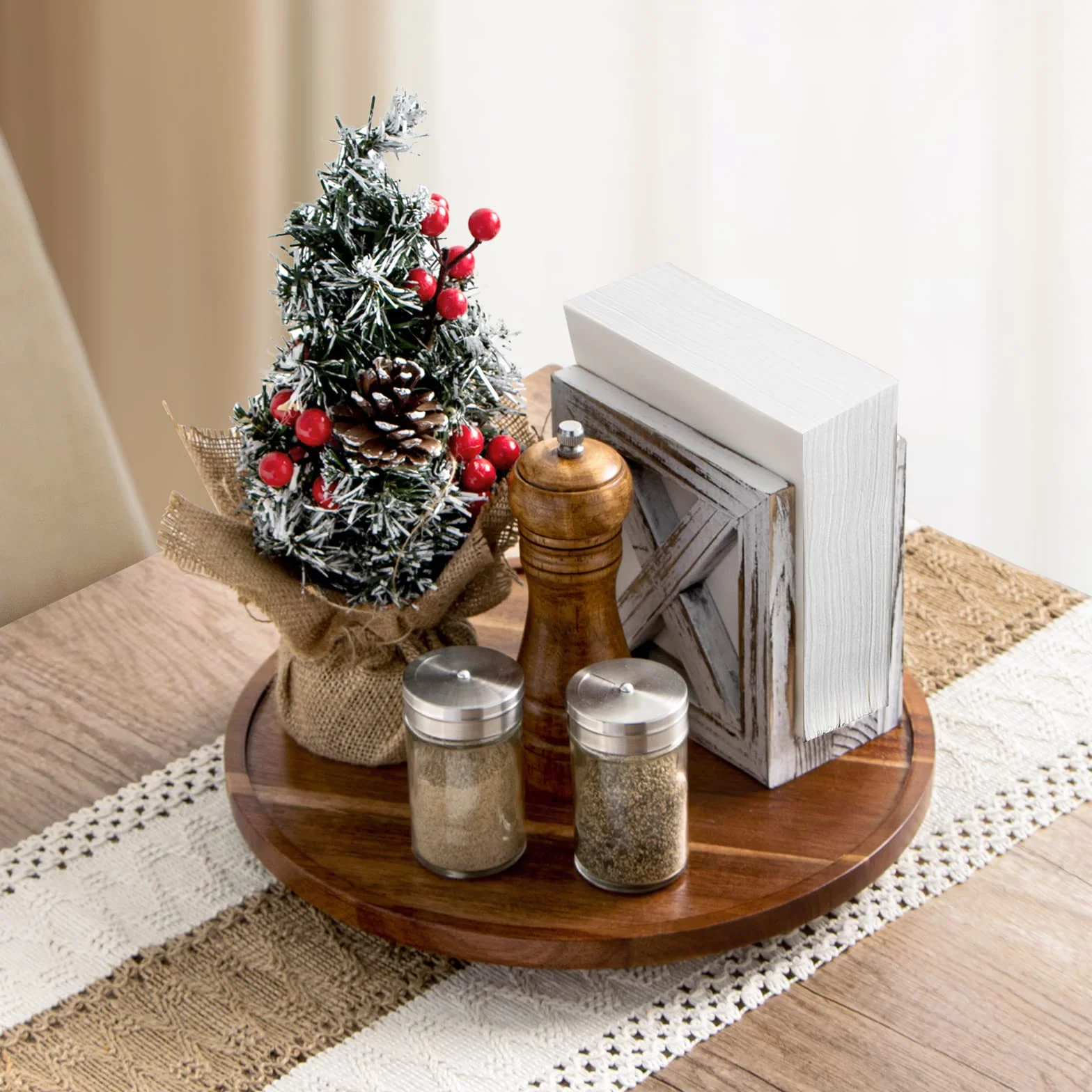 ANBOXIT Lazy Susan Organizer do Szafek, 30,5 cm Drewniany Gramofon Lazy Susan, Obrotowy Stojak na Przyprawy (1 opakowanie)