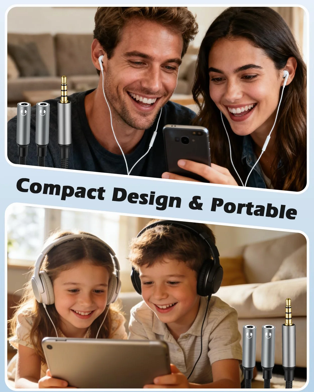 Adapter audio Jack Y Aux, wtyczka 3,5 mm 1 w 2 out na gniazdo Hi-Res 24bit/96 kHz zestaw słuchawkowy rozdzielacz kabel słuchawki podwójna wtyczka do smartfona, komputera, tabletu, laptopa, mikrofonu