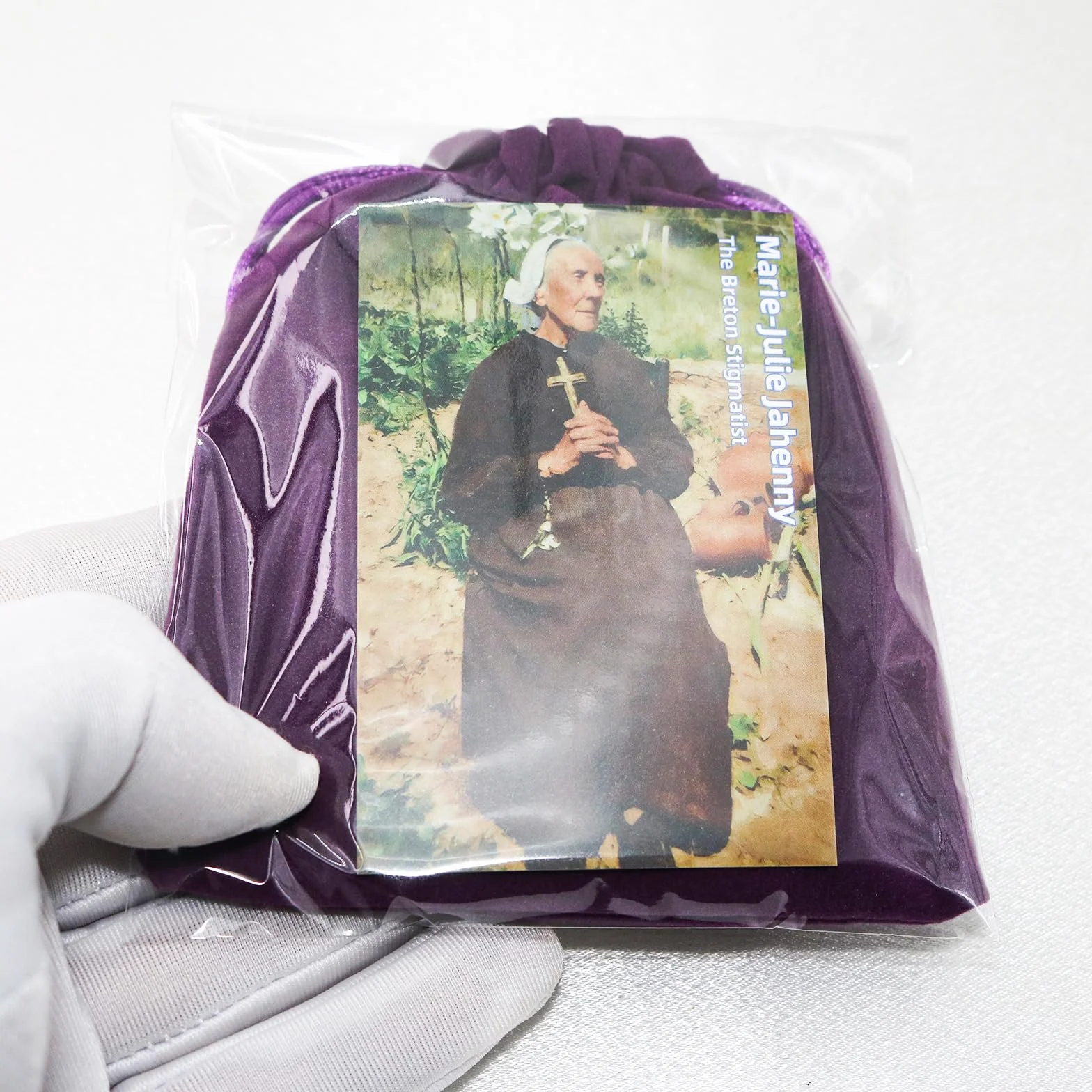 MERCILIA MEISHILAI 7,6 x 6,3 cm fioletowa szkaplerz - Escapulario Morado de Bendición y Protección wełniana szkaplerz na czasy końcowe - zawiera fioletową aksamitną torebkę i kartę modlitewną