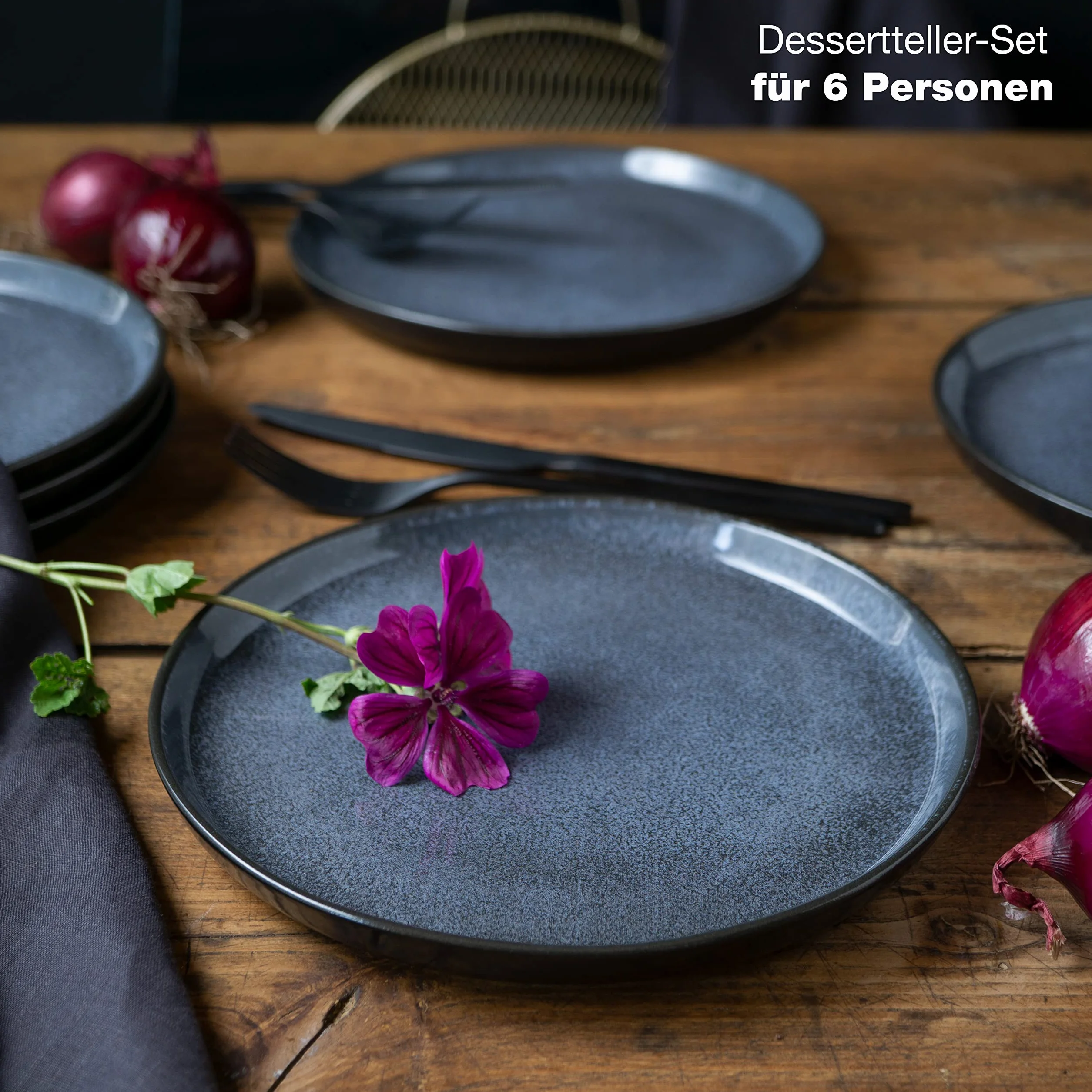 Moritz & Moritz 6-częściowy zestaw talerzy deserowych w kolorze niebieskim - talerze na ciasto dla 6 osób, porcelana nadaje się do mycia w zmywarce i używania w kuchence mikrofalowej