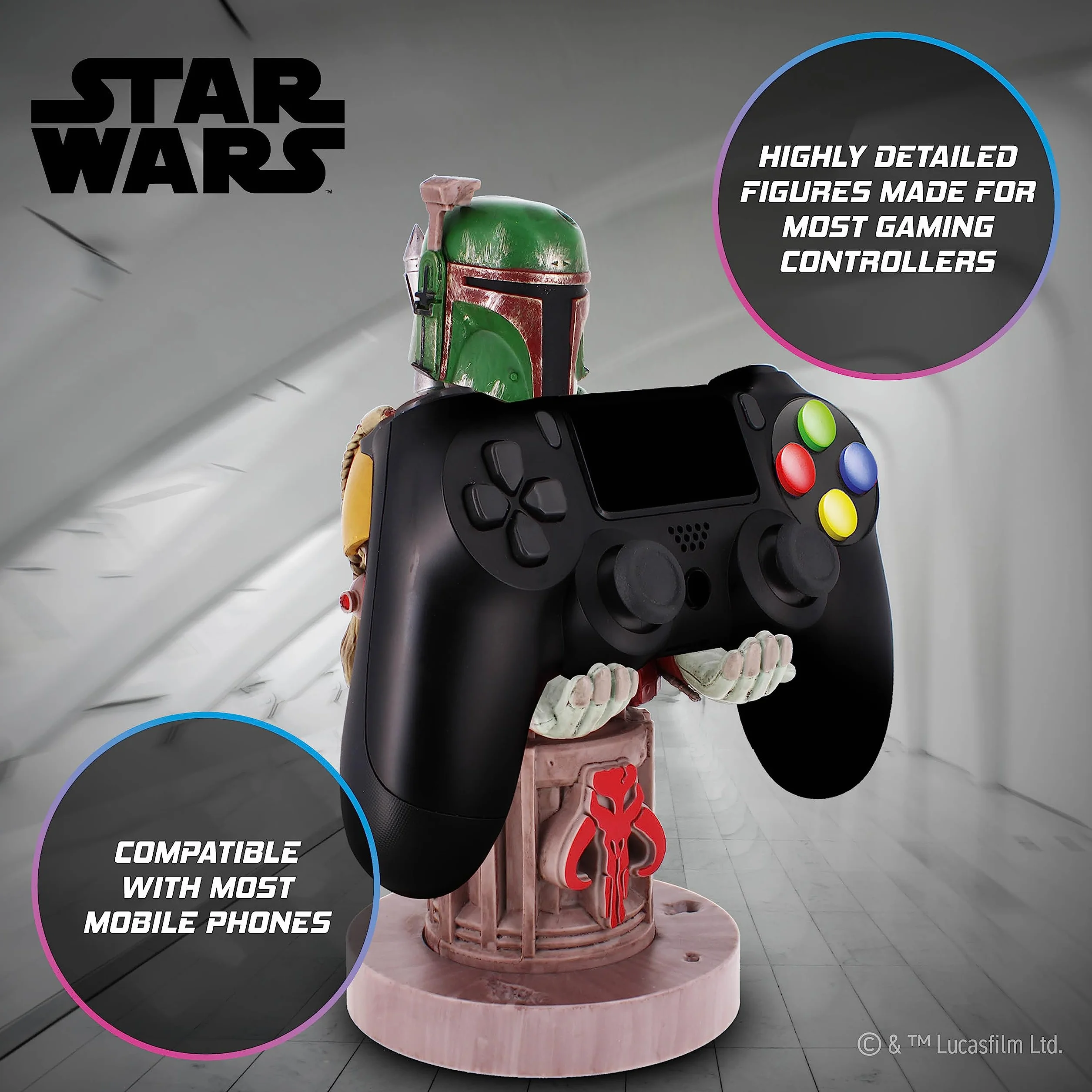 Cable Guys - Star Wars Boba Fett Gaming Accessories Holder & Phone Holder for Most Controller (Xbox Series X, PlayStation PS5, Nintendo Switch) & Phone (iPhone, Google Pixel, Samsung)