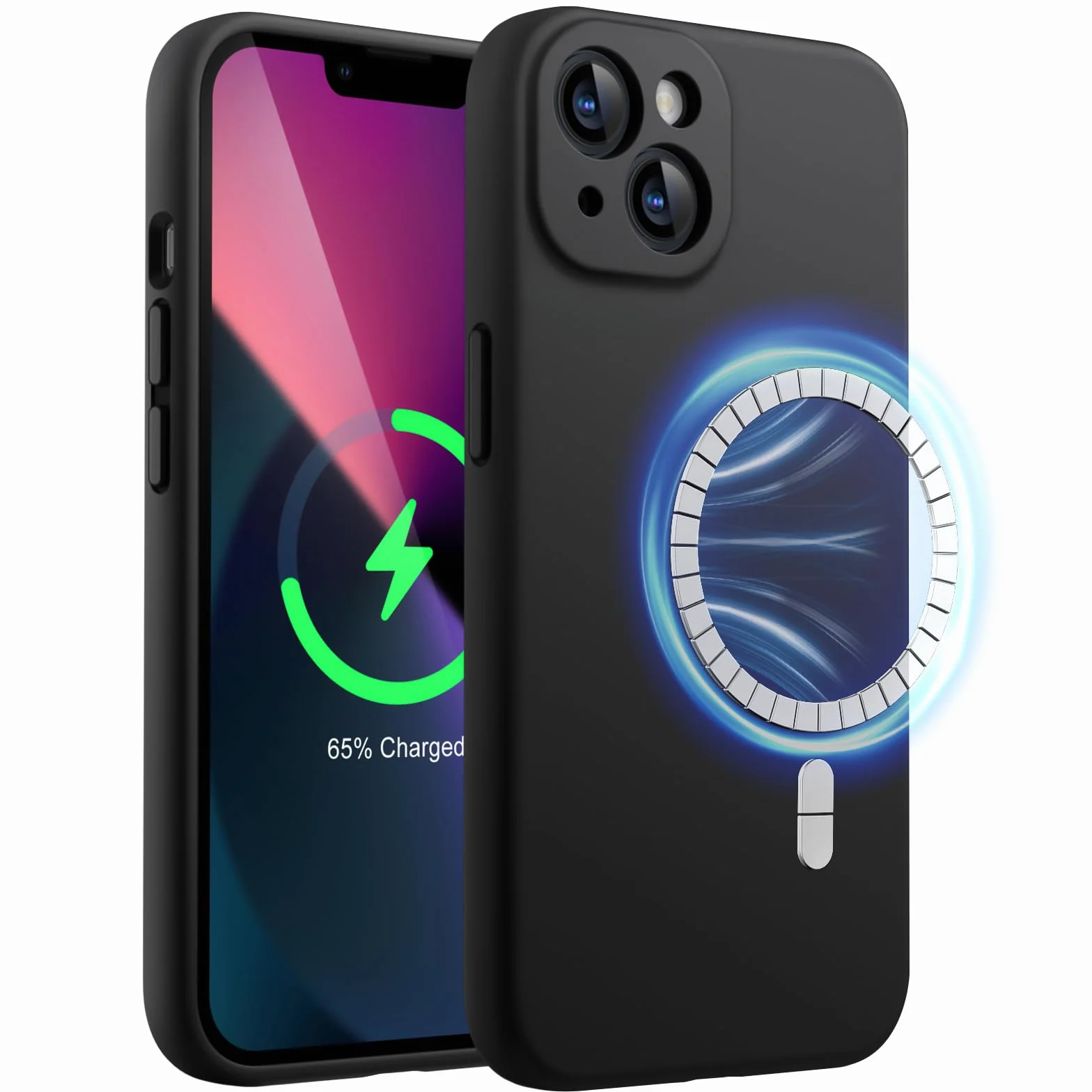 JETech Magnetyczne Silikonowe Etui dla iPhone 13 6,1 Cala, Kompatybilny z MagSafe, Case ze Obiektyw Aparatu Pełny Ochrona (Czarny)