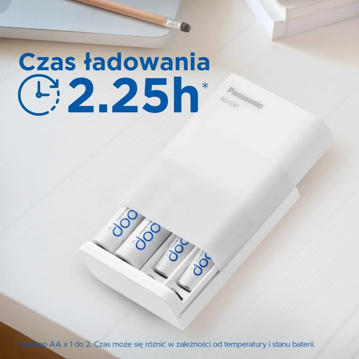 Ładowarka Panasonic eneloop SmartPlus USB Travel do 1–4 akumulatorów AA/AAA Ni-MH z wyjściem USB i 10 funkcjami bezpieczeństwa, w zestawie z 4 akumulatorami eneloop AA/Mignon, min. 2000 mAh