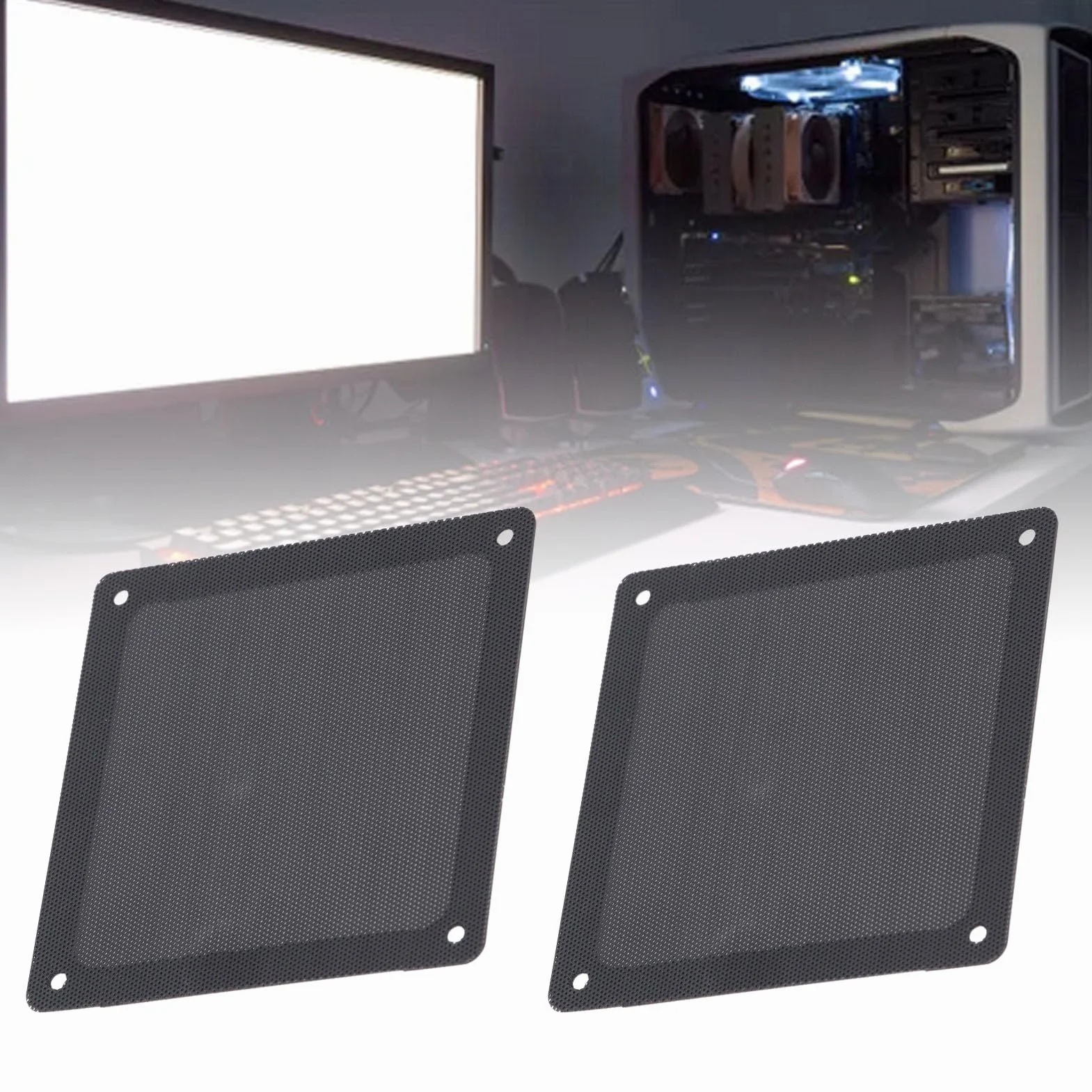 Filtr Przeciwpyłowy Wentylatora Komputerowego, 10 szt. 120 X 120 Mm Magnes PCV Rama Obudowa Filtr Wentylatora Osłona Grilla Czarna, Małe Otwory Skutecznie zapobiegają Kurzowi,