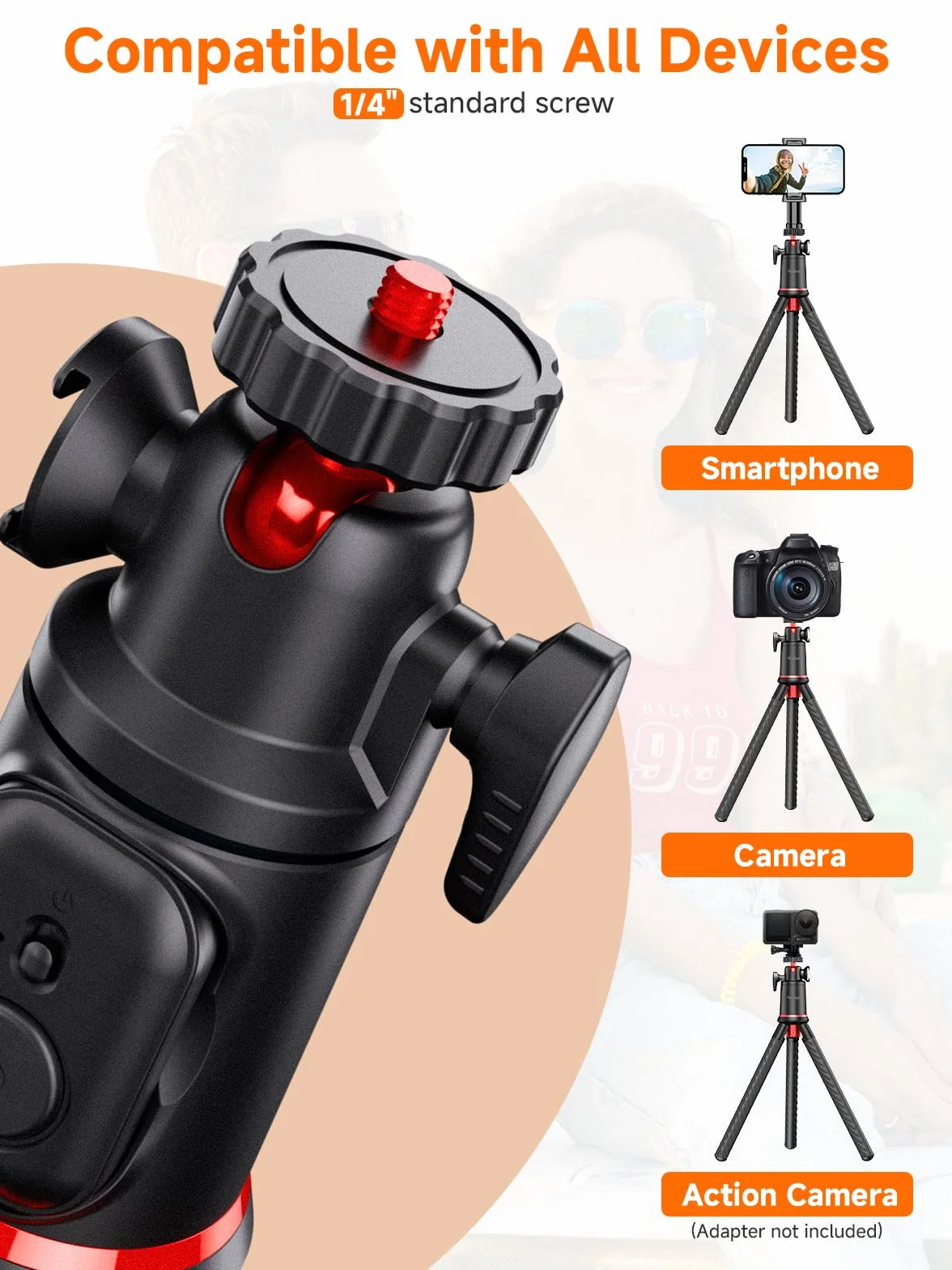 Rollei Easy Creator MonkeyPod elastyczny mini statyw i kijek do selfie z bezprzewodowym pilotem zdalnego sterowania, Gorillapod uchwyt na telefon komórkowy, głowica kulowa 360°, do smartfona i aparatu