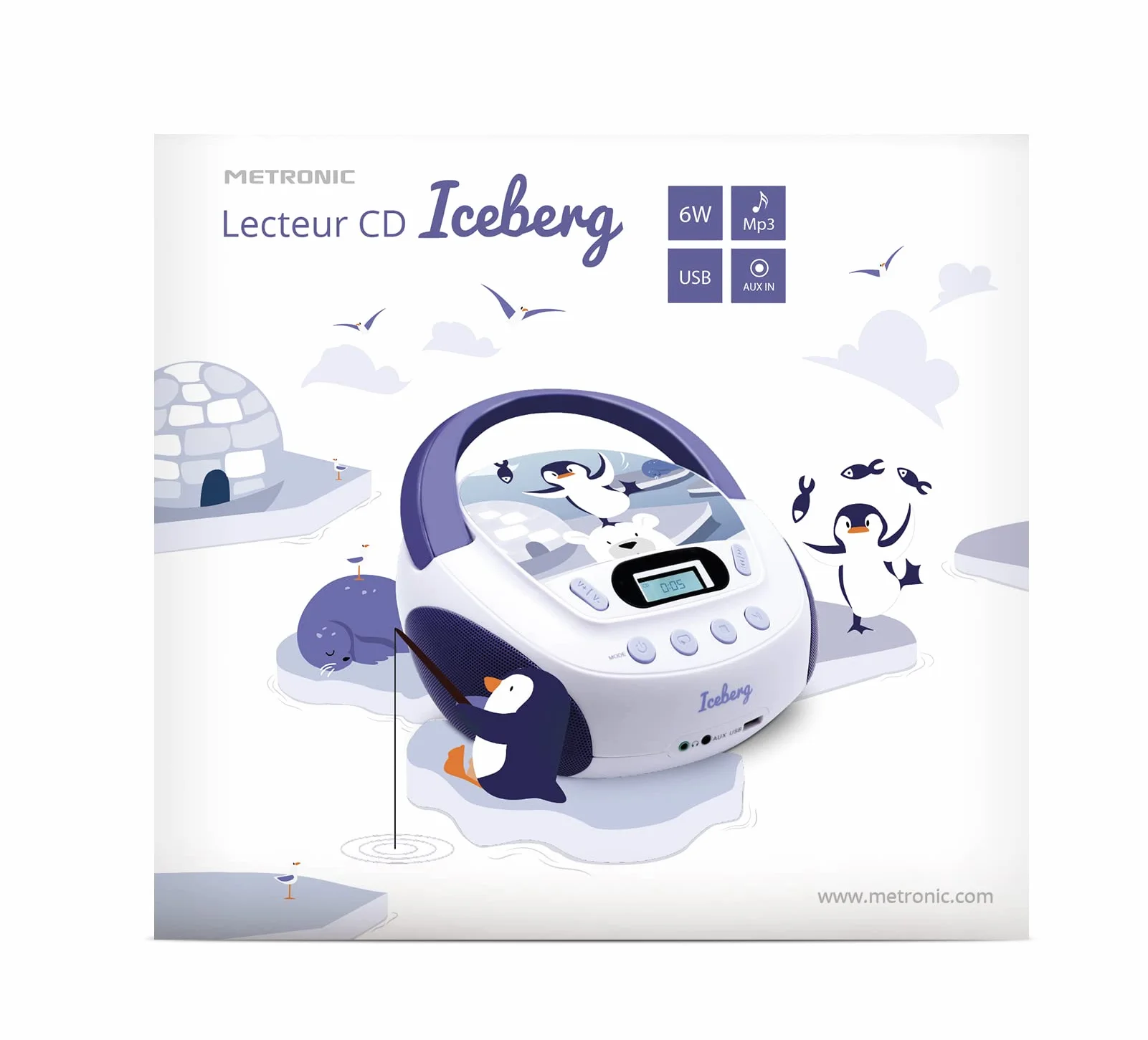 Metronic 477179 Odtwarzacz CD Iceberg MP3 z portem USB i wejściem audio, wyjście słuchawkowe Biały/Niebieski