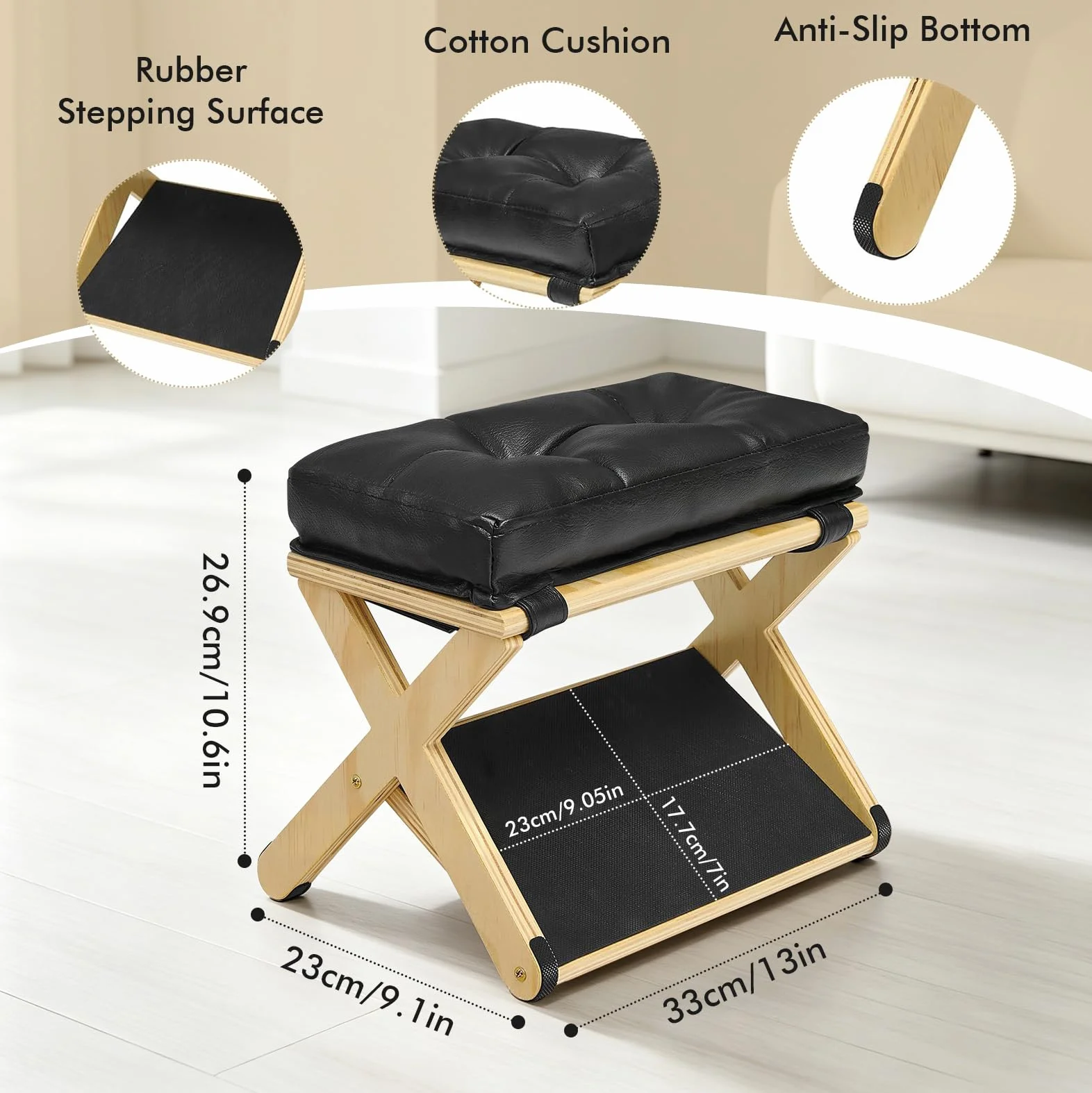 Podnóżek 2 w 1, podnóżek z regulacją wysokości, ergonomiczny podnóżek z drewna z miękkim, antypoślizgowym podnóżkiem do biura, samochodu, podnóżek, krzesło do Vanity