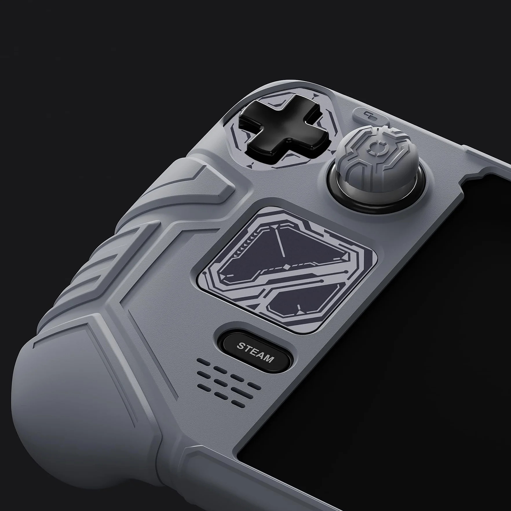 PlayVital Etui do Steam Deck OLED & LCD z Przyciskami Tylnymi & Nakładkami Joystick & Naklejkami,Silikonowy Pokrowiec do Steam Deck Akcesorium Ochronne– Szary Mécha
