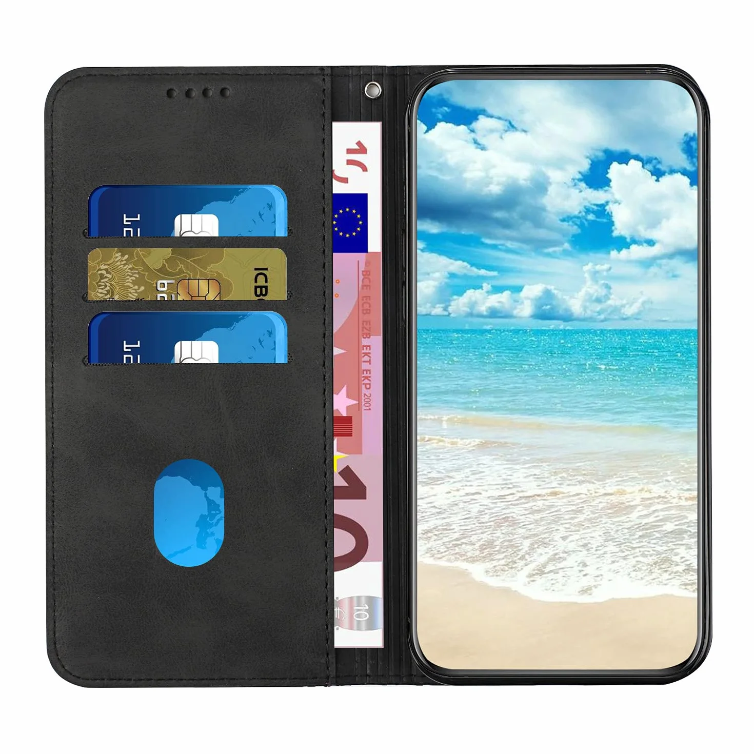 KOUYI Kompatybilny z Etui na telefon Sony Xperia 5V, Premium PU Skóra syntetyczna Flip Card Slots Magnetyczne Odporne na zarysowania etui odporne na wstrząsy (Czarny)