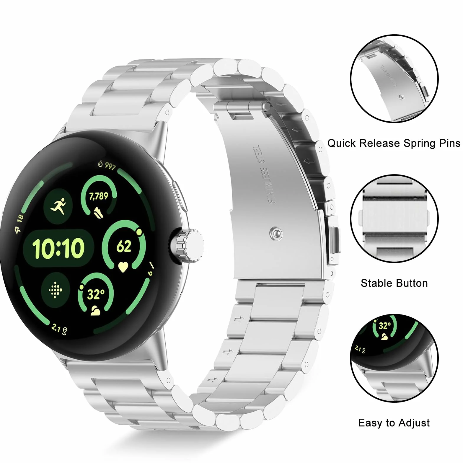 ZoRoll Bransoletka kompatybilna z Google Watch, stal nierdzewna, metalowa bransoletka zastępcza dla mężczyzn i kobiet