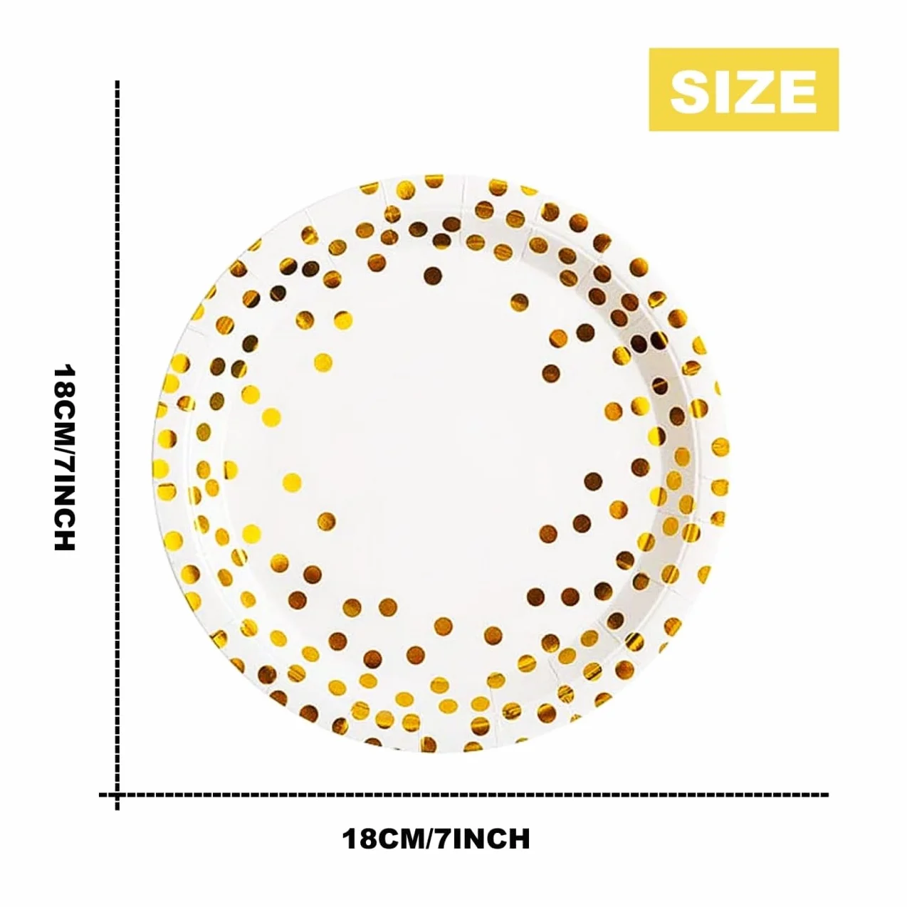 CEILIWEN Białe i złote talerze, papierowe talerze z białego złota, 18 cm, papierowe talerze imprezowe, złote talerze imprezowe, 100 sztuk (białe złoto, 100 szt.)