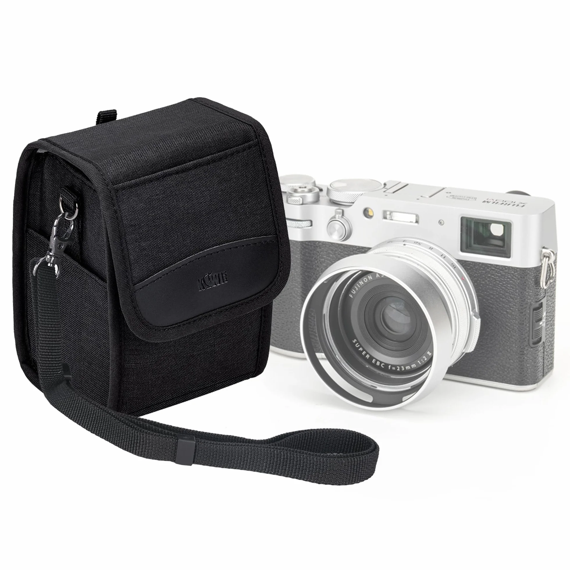 KIWIFOTOS Kompaktowa torba na aparat, torba podróżna, torba na ramię, lustrzanka/bezlusterkowy aparat cyfrowy i obiektywy do Canon, Nikon, Sony, Fujifilm, Rico., z paskiem na ramię (czarna), Czarny