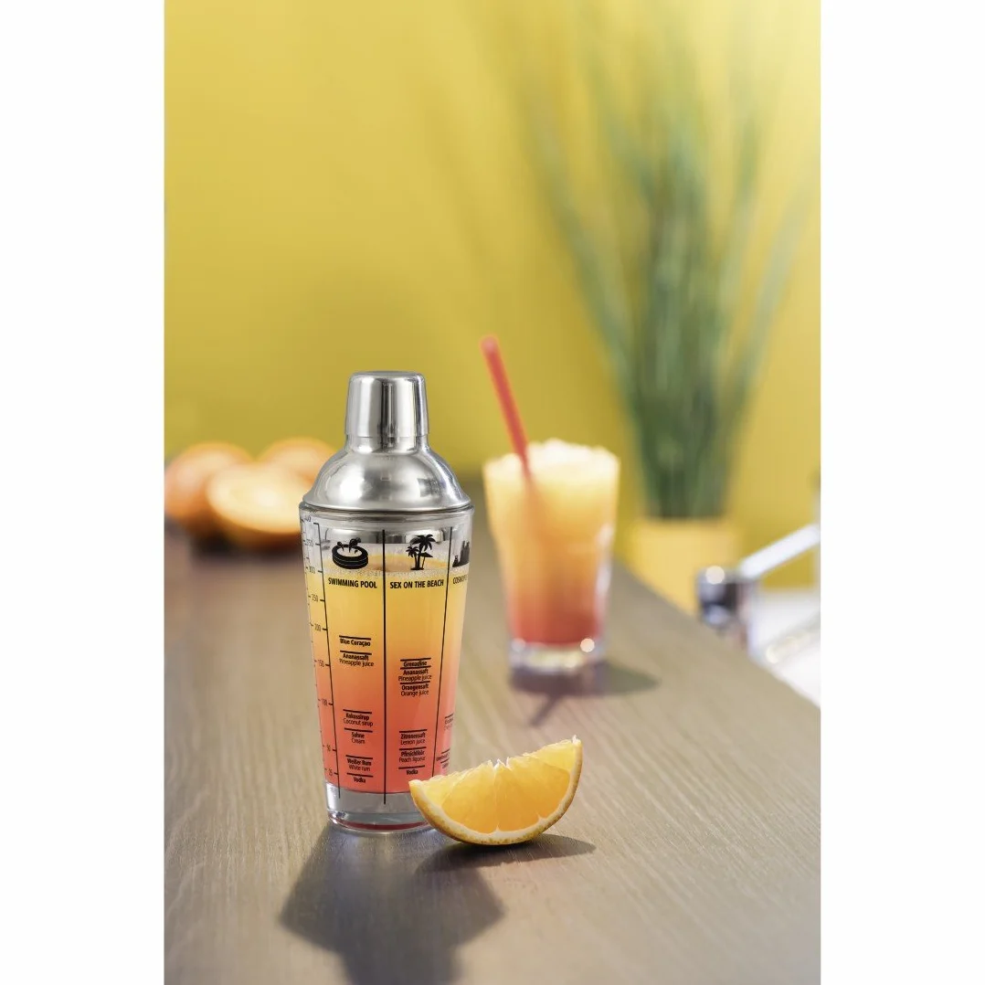 Xavax Szklany shaker do koktajlu (objętość 400 ml, sito, blokująca pokrywa, miarka, do zmywarki, średnica 8,5 cm, stal nierdzewna) transparentny