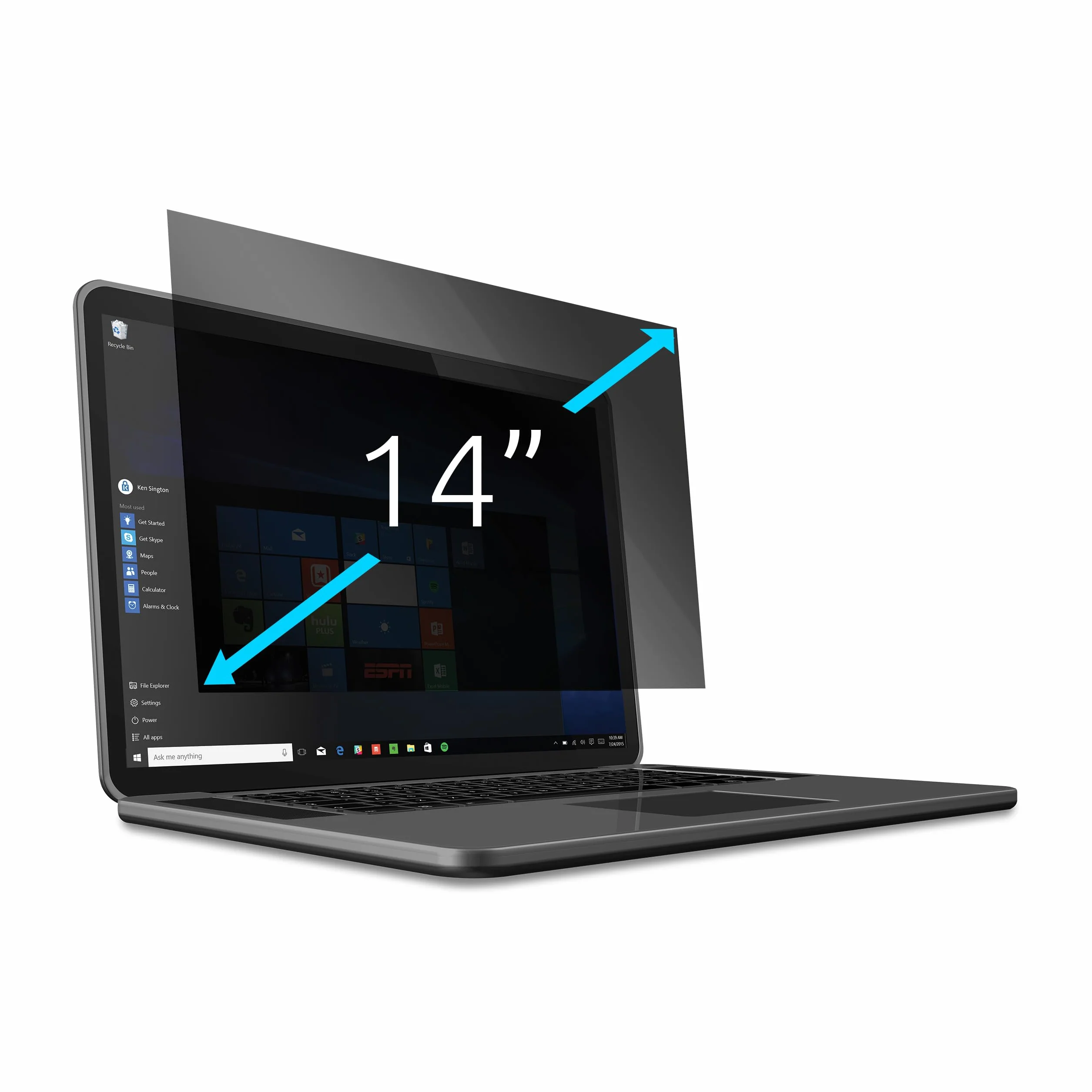 Filtr Prywatyzujący Kensington do Laptopów 14'' 16:10 zdejmowany, matowa lub błyszcząca strona, z funkcją antyrefleksu i redukcji niebieskiego światła, zapobiegający zmęczeniu oczu - 628967