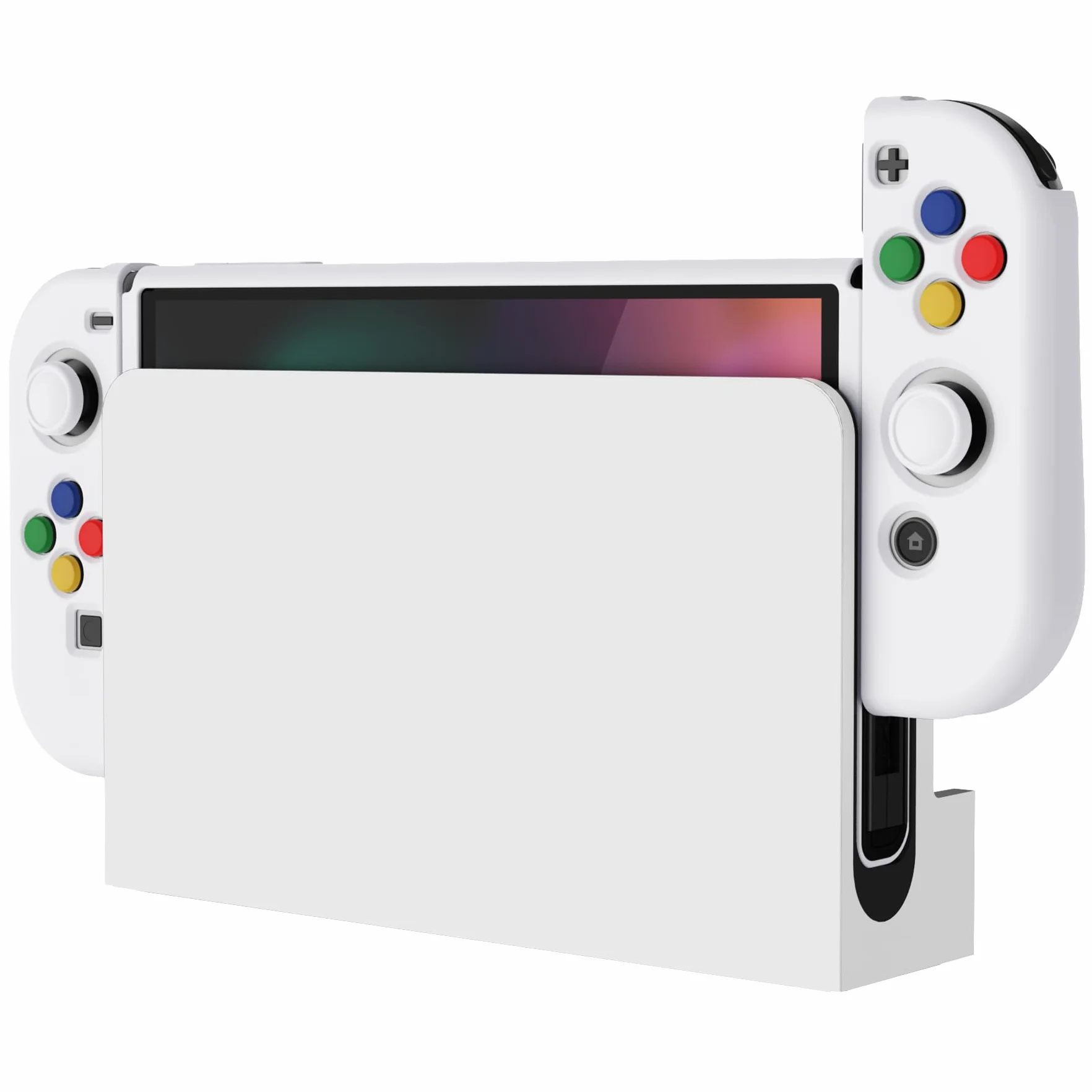 PlayVital Ochronny do Nintendo Switch OLED,Miękkie Etui TPU Slim na Switch OLED Konsolą,ZealProtect Joycon Grip Cover do Switch OLED z Nakładki na Kciuki&Przyciski Kierunkowe ABXY-Biały