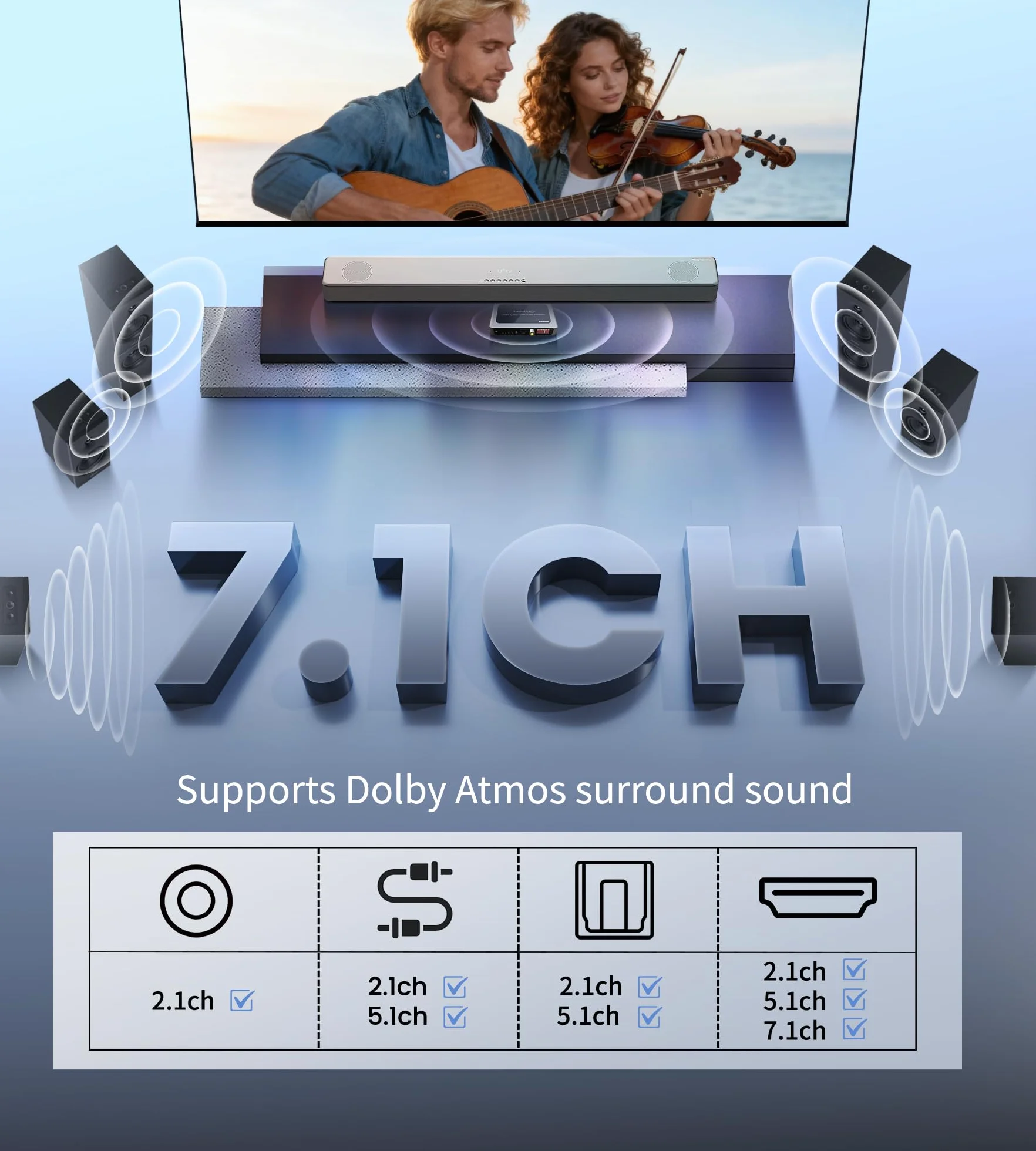 Ekstraktor audio HDMI 8K 60 Hz rozdzielacz 1 w 2 wyjścia z wyjściem audio, HDMI do 2X HDMI + Toslink SPDIF + współosiowy + 3,5 mm, obsługuje Dobly Atmos 7.1, DTS, HDCP 2.3, Down Scaler, idealny do TV