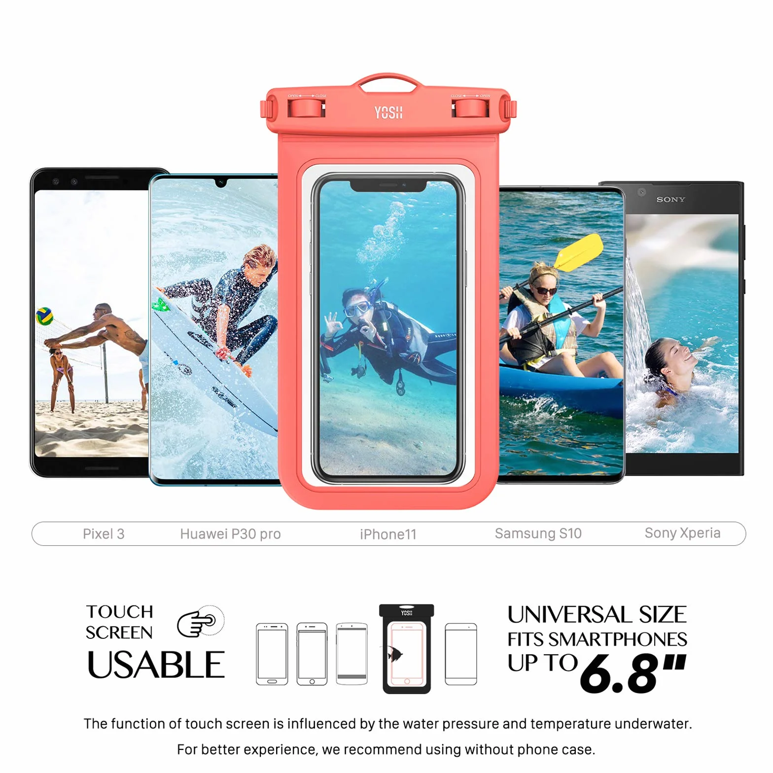 YOSH wodoodporne etui na smartfona IPX8, wodoodporne etui na telefon, wodoodporne etui na smartfona do iPhone 13 12 11 XS XR Samsung S21 S10 itp. do 6,8"