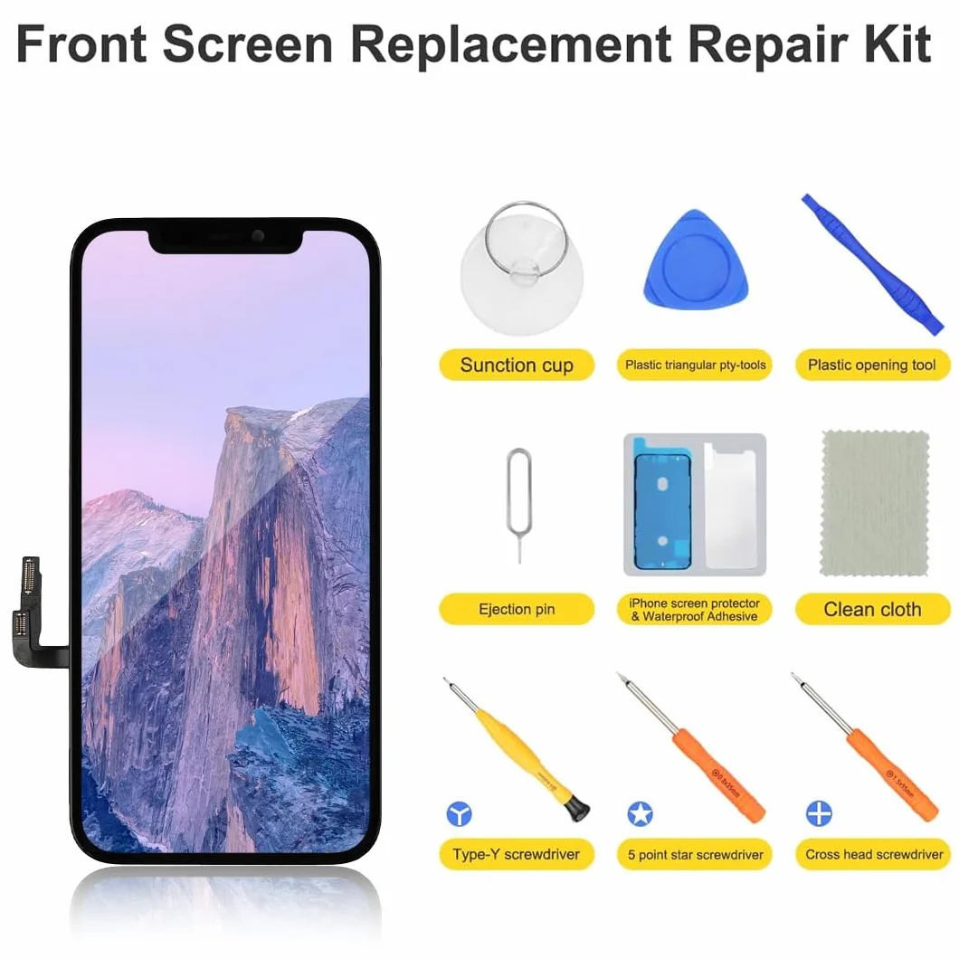 bokman Zestaw naprawczy do iPhone 12/iPhone 12 Pro, wyświetlacz LCD, czarny, pasujący profesjonalny zestaw narzędzi w zestawie