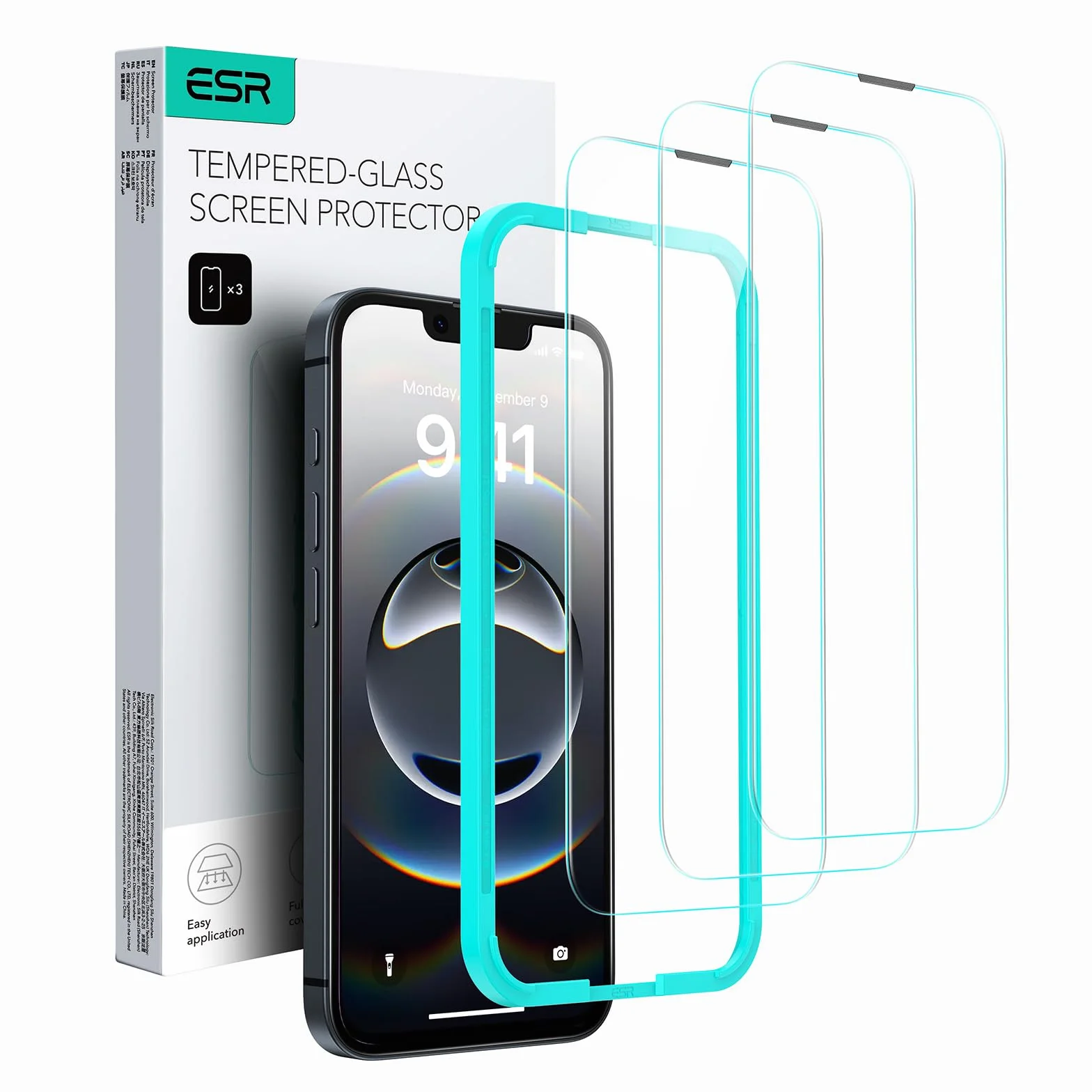 ESR Szkło hartowane kompatybilne z iPhone 14 ochraniacz ekranu i iPhone 13/13 Pro, z łatwą instalacją, ochroną klasy wojskowej, ultra wytrzymały, odporny na zarysowania, 3-pak