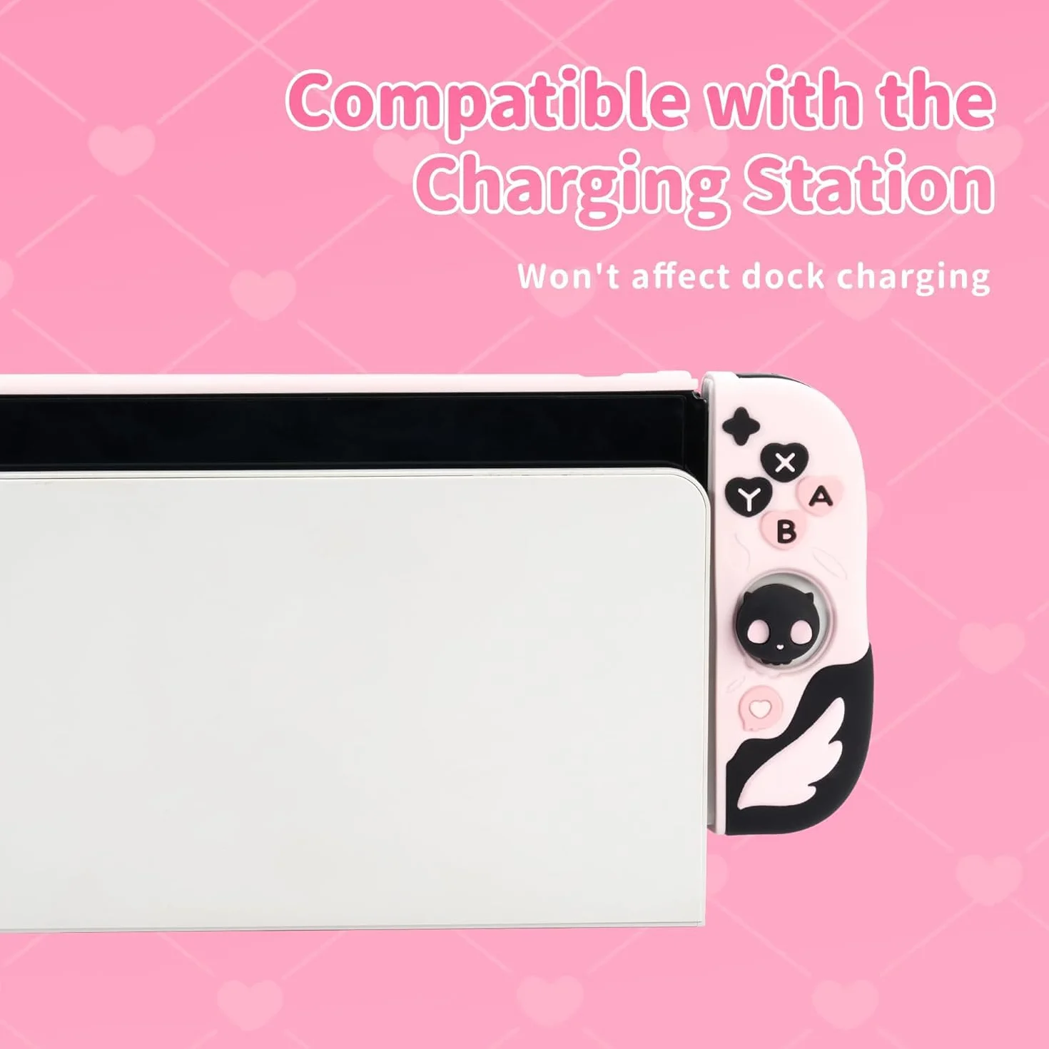 Etui ochronne GeekShare do Switch OLED, smukłe etui, oddzielna miękka silikonowa powłoka ochronna do Joycon z 2 nakładkami na kciuki - czaszka Sweetheart