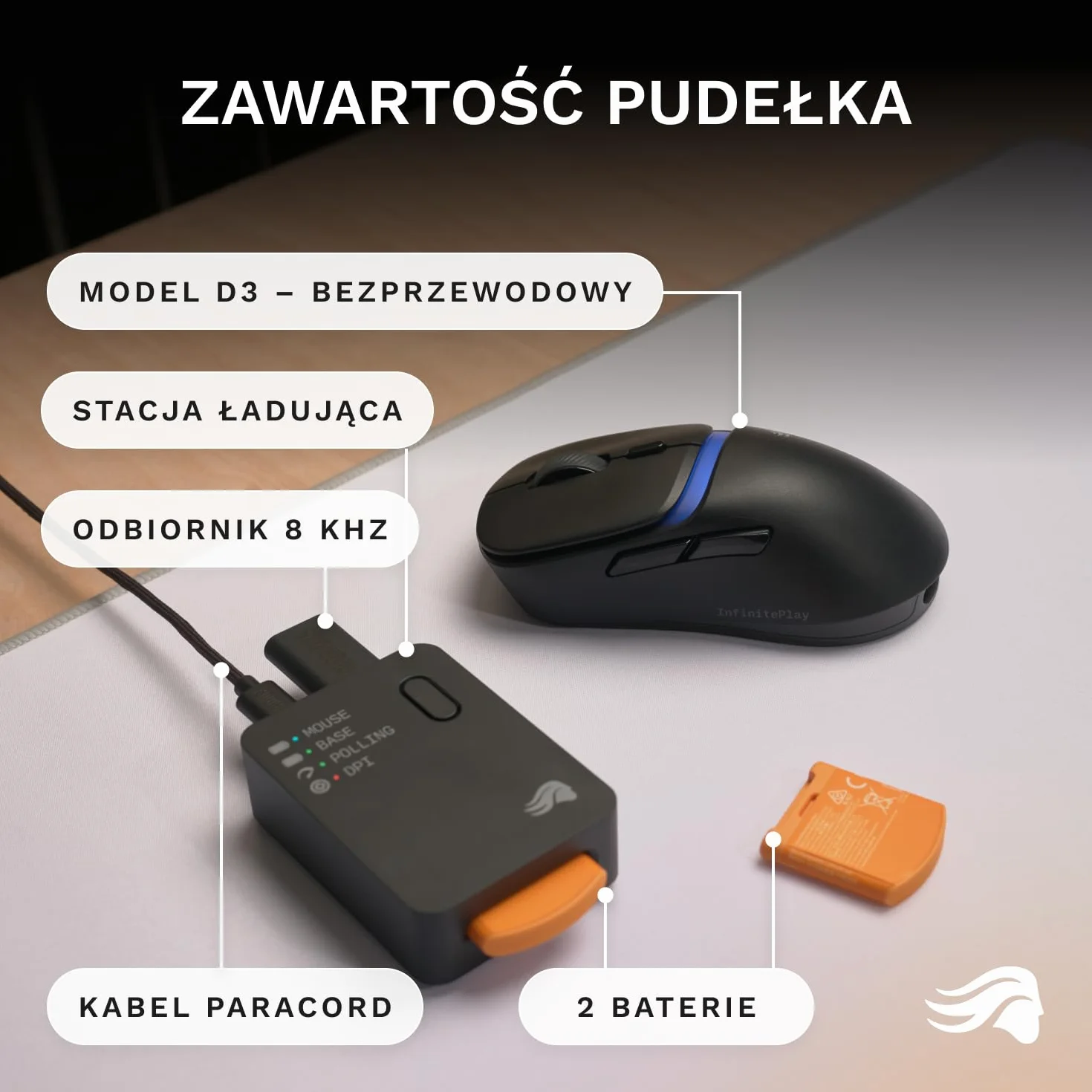 GLORIOUS Gaming Model D3 Bezprzewodowa Mysz Gamingowa 8k 130M Kliknięć Optyczne Przełączniki Ultralekka 69g 30k DPI RGB Czarna