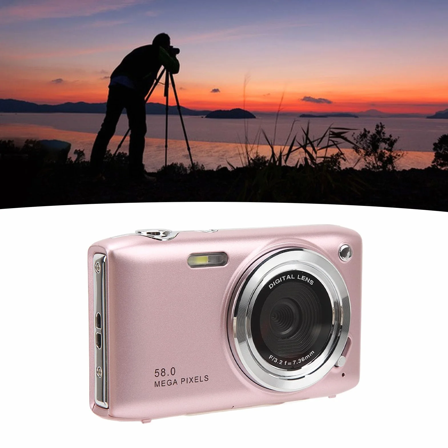 Ekran 2,88 cala, aparat cyfrowy 58 MP, 4K HD, 16-krotny zoom, stałe makro, fotografia czasowa, cyfrowa kamera wideo z trybem urody i rozpoznawaniem twarzy (różowy)
