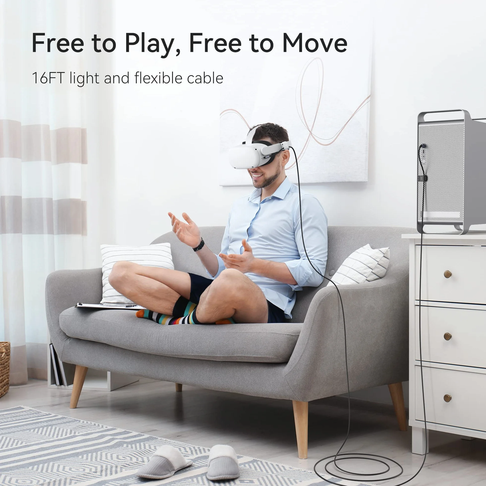 KIWI design Kabel łączący 5 metrów kompatybilny z Quest 3/2, z klipsem na kabel