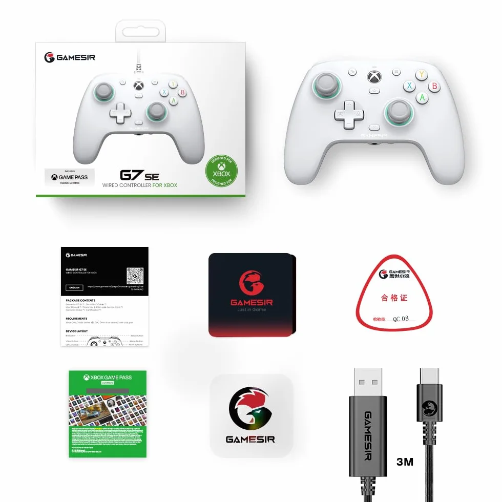 GameSir G7 SE Wired kontroler do Xbox Series X|S, Xbox One i Windows 10/11, Plug and Play, gamepad z efektem Hall Joysticks/Hall Trigger, gniazdo audio 3,5 mm