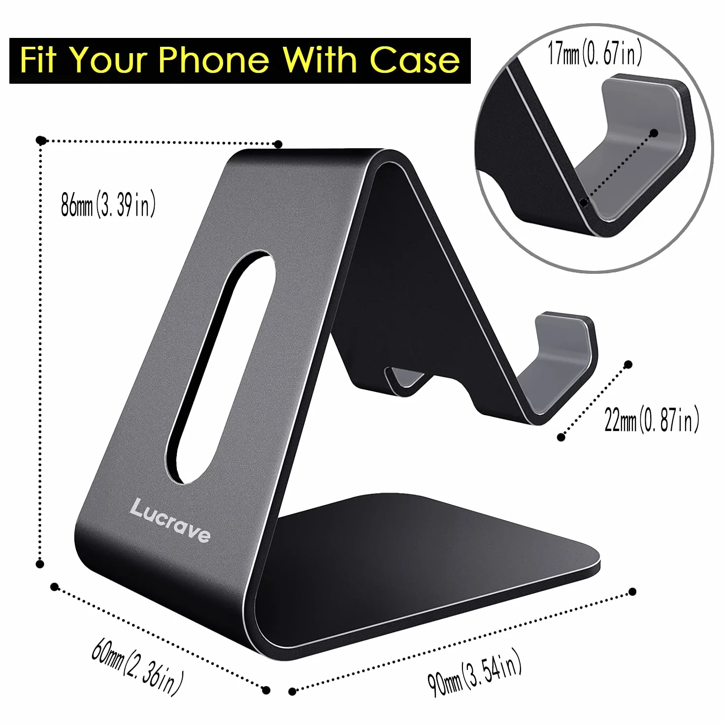 Stojak na telefon komórkowy Lucrave, podstawka, uchwyt, aluminiowa podstawka na biurko kompatybilna z przełącznikiem, wszystkie smartfony, iPhone 15 14 13 12 Plus Mini Pro Max Xs Max Xr X SE-czarny