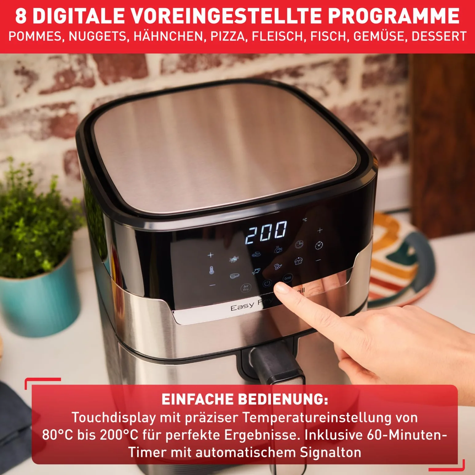 Tefal EY505D Easy Fry & Grill frytkownica na gorące powietrze 2 w 1 Air Fryer i grill cyfrowy wyświetlacz 4,2 l 6 porcji 8 programów