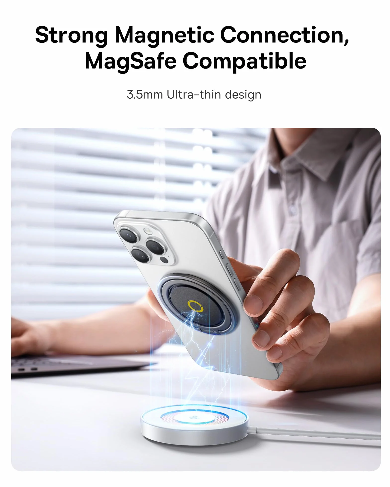 Baseus MagPro II Pierścień magnetyczny do iPhone'a MagSafe, uchwyt magnetyczny 7,5 N, uchwyt obrotowy 360° do iPhone'a 17 16 15 14 13 12 Pro MAX