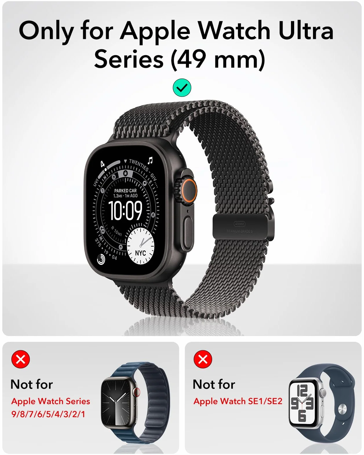 ESR Etui do Apple Watch Ultra 3/2/1 z osłoną ekranu 49 mm (2025/2024/2023/2022), ochrona klasy wojskowej, obudowa ze stopu aluminium z 2 szt. ochraniaczy ze szkła pancernego, Stay Original, czarne