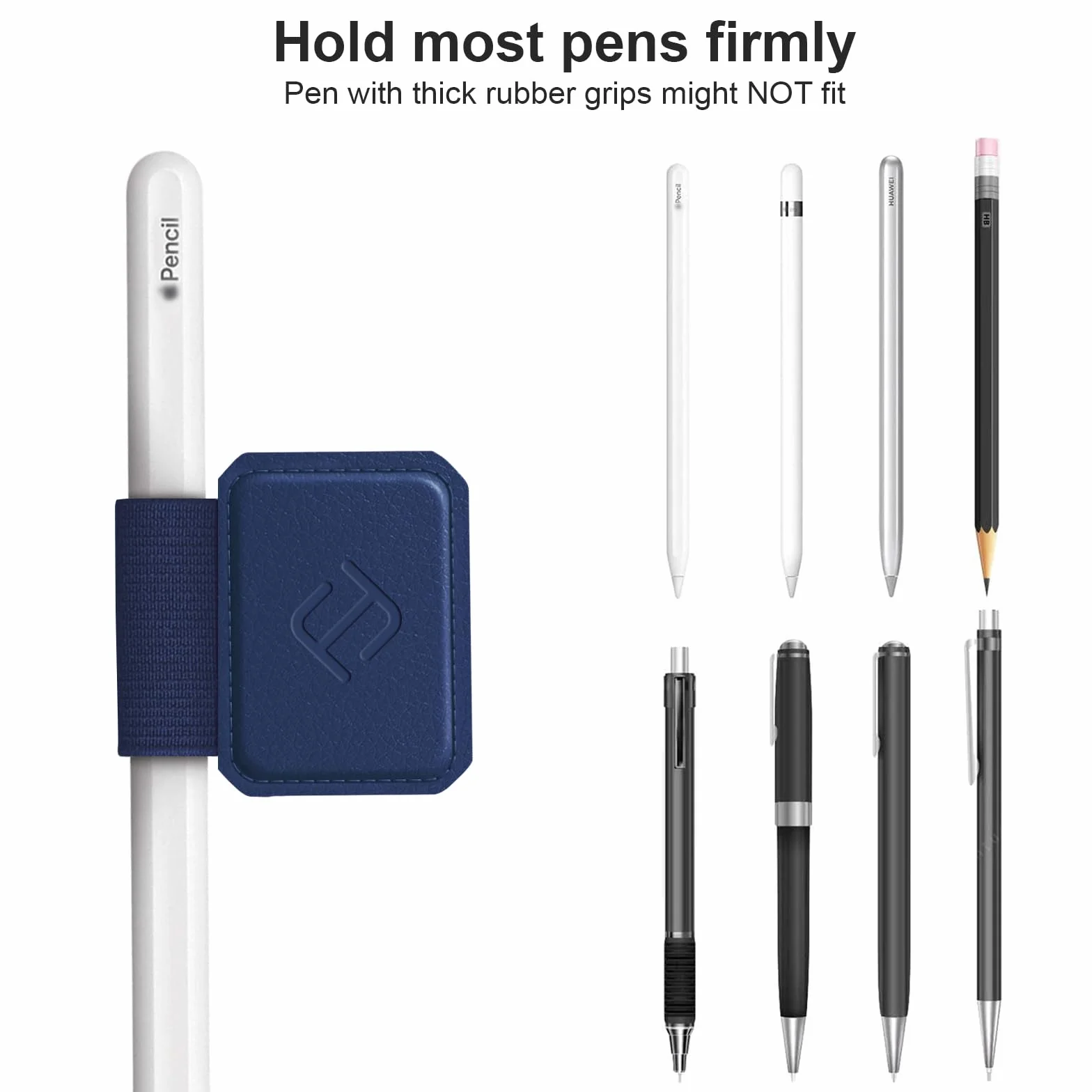 FINTIE 4 sztuki samoprzylepnych uchwytów na długopisy, do Apple Pencil i rysika, elastyczna sztuczna skóra, uchwyt na notatnik, kalendarz, tablet, segregator, granatowy, 4 sztuki