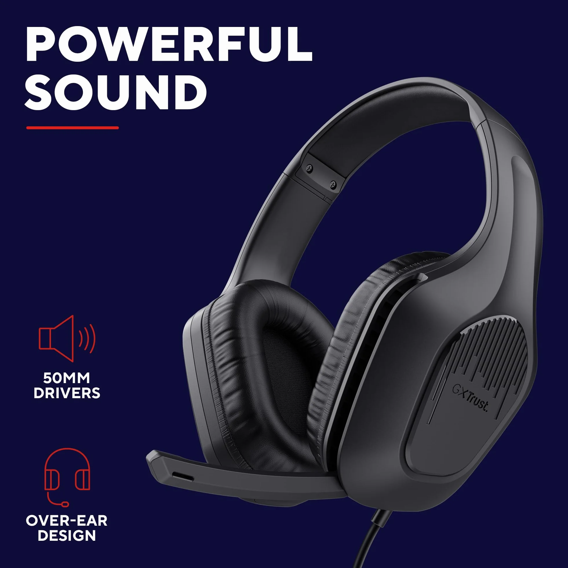 Trust GXT 418 Rayne Lekkie Słuchawki Gamingowe PC Xbox PS5 PS4 Switch Smartfon, Jack Audio 3.5mm, Kabel 2m, Przetworniki 50mm, Odchylany Mikrofon, Headset Przewodowy do Komputera i Konsoli, Czarny